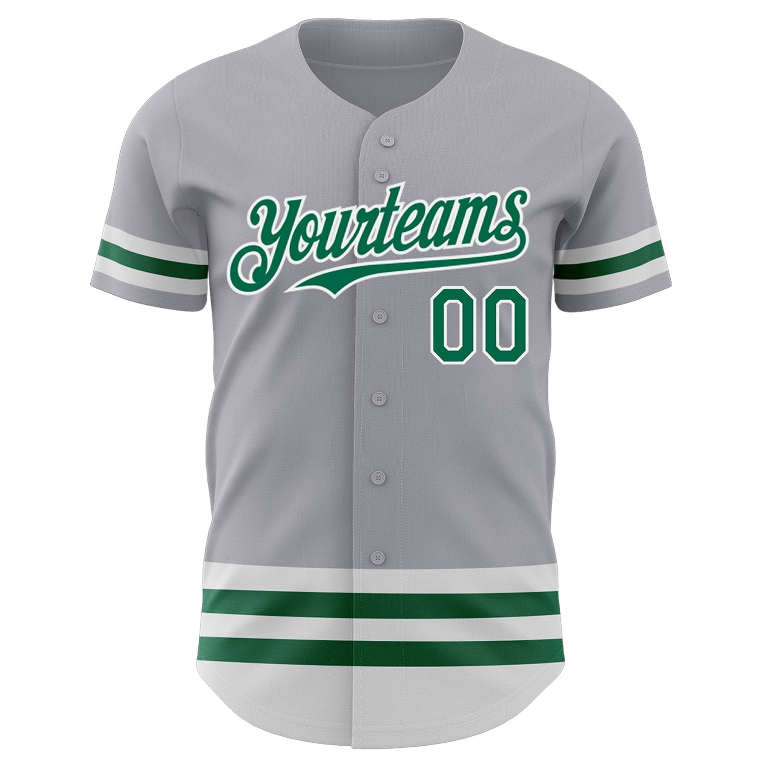 Custom Gray Kelly Green-White Line Authentic Baseball Jersey baseball jersey product view 2
