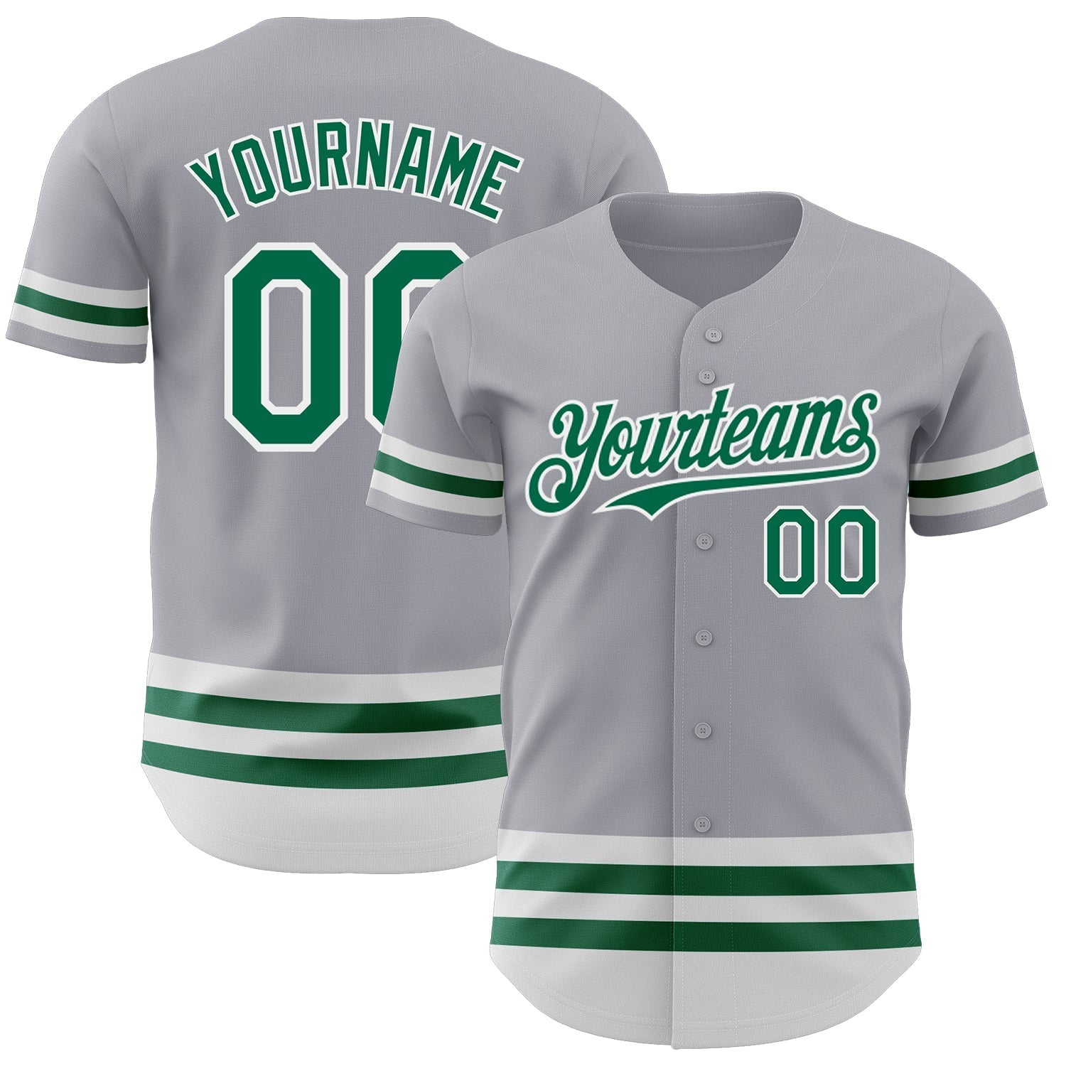 Custom Gray Kelly Green-White Line Authentic Baseball Jersey baseball jersey product view 1