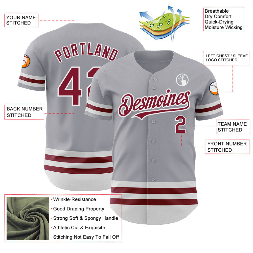 Custom Gray Crimson-White Line Authentic Baseball Jersey baseball jersey product view 3