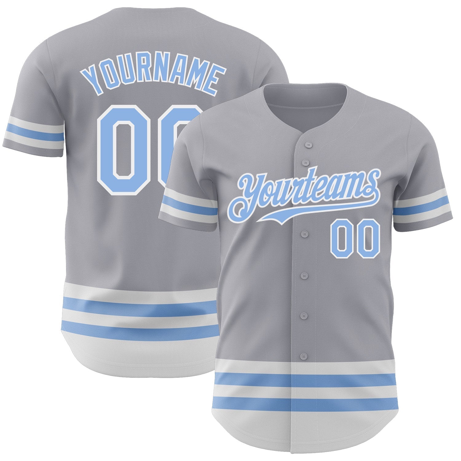 Custom Gray Light Blue-White Line Authentic Baseball Jersey baseball jersey product view 1