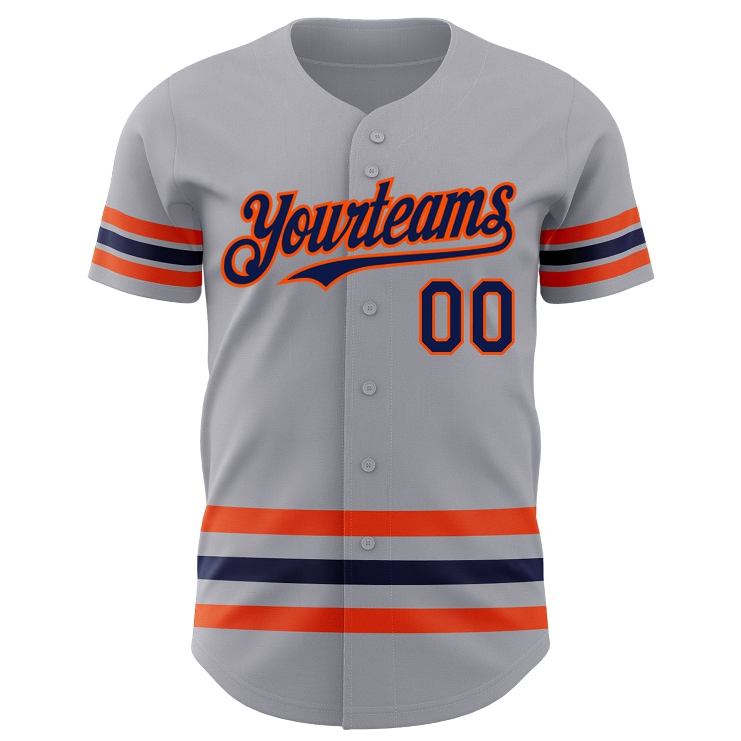 Custom Gray Navy-Orange Line Authentic Baseball Jersey baseball jersey product view 2