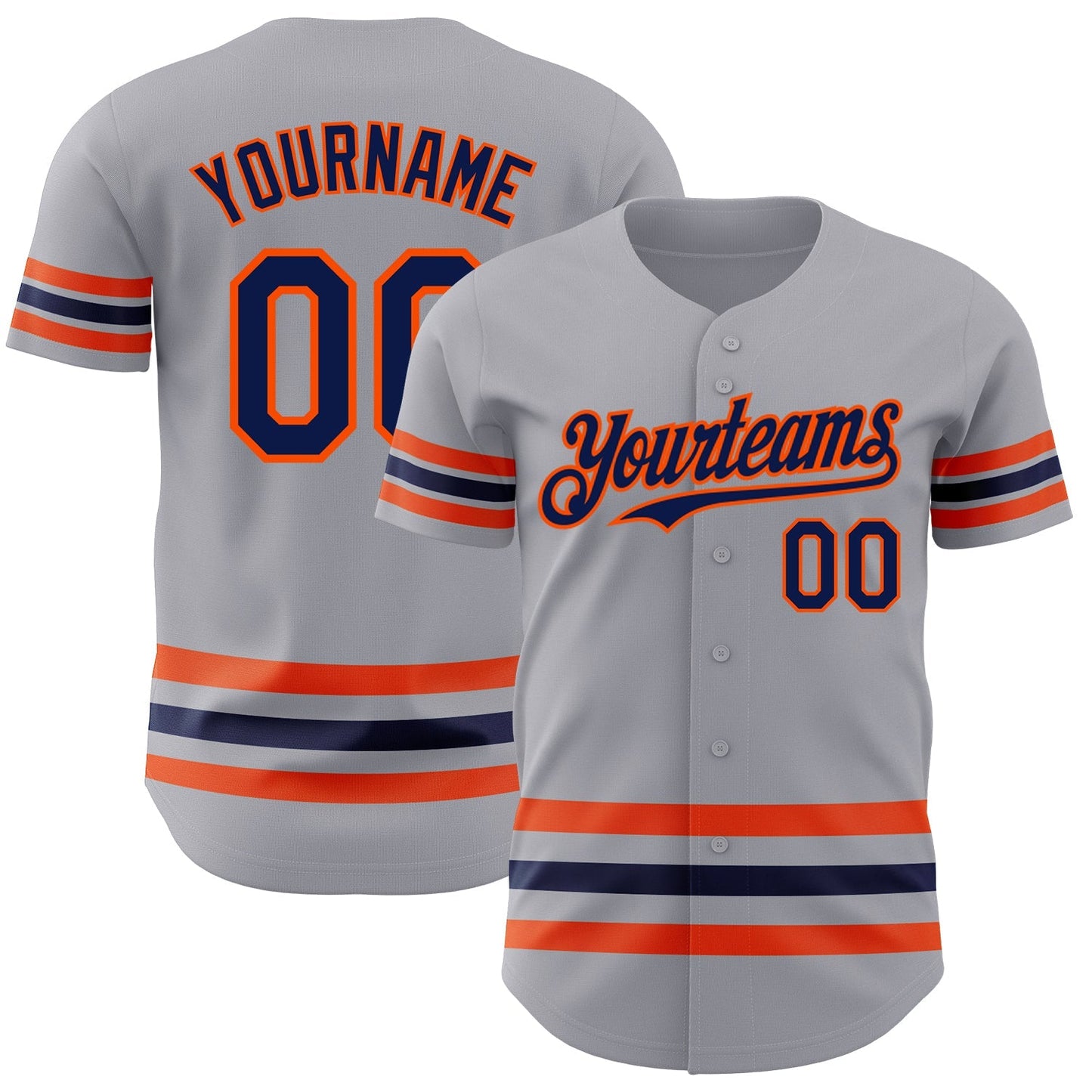 Custom Gray Navy-Orange Line Authentic Baseball Jersey baseball jersey product view 1