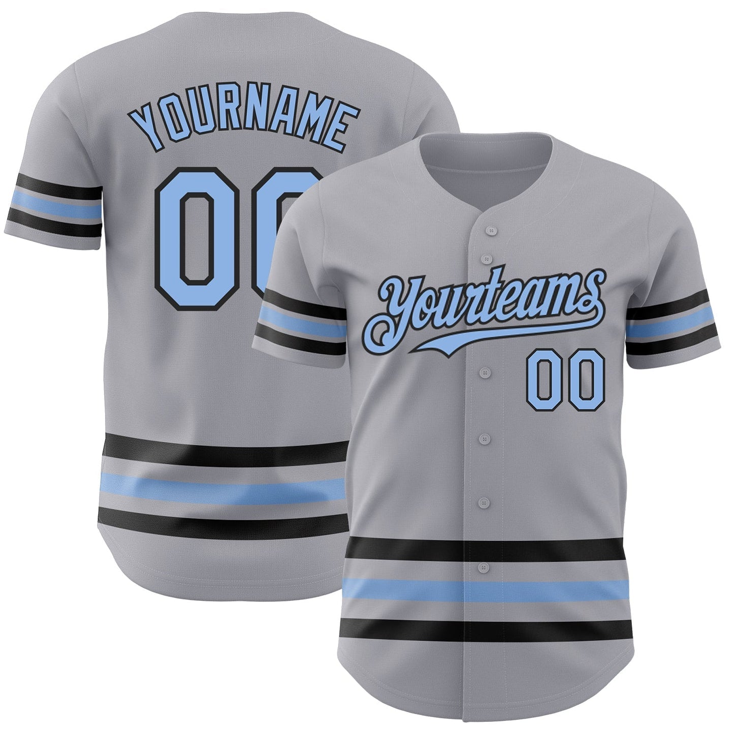 Custom Gray Light Blue-Black Line Authentic Baseball Jersey baseball jersey product view 1