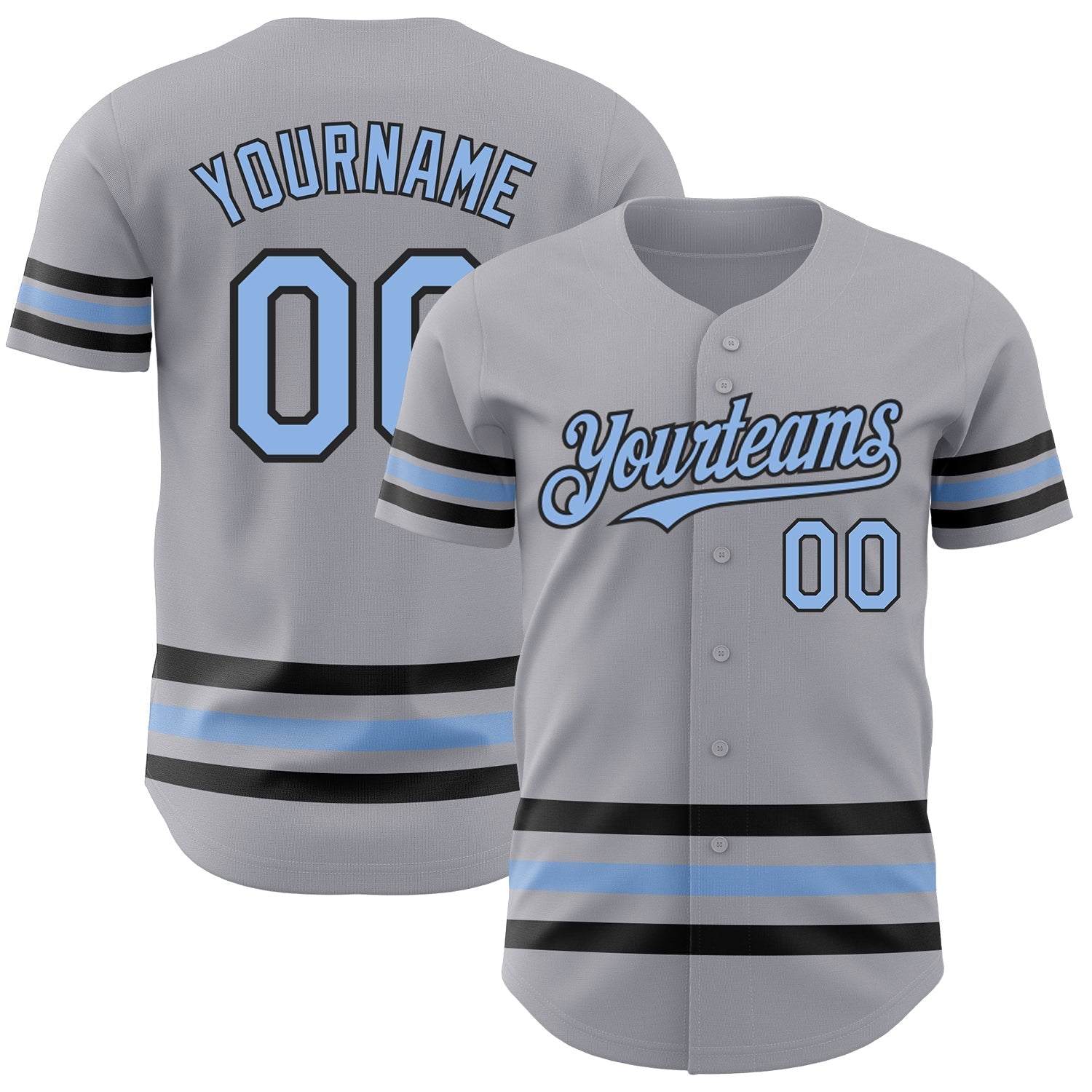 Custom Gray Light Blue-Black Line Authentic Baseball Jersey baseball jersey product view 1