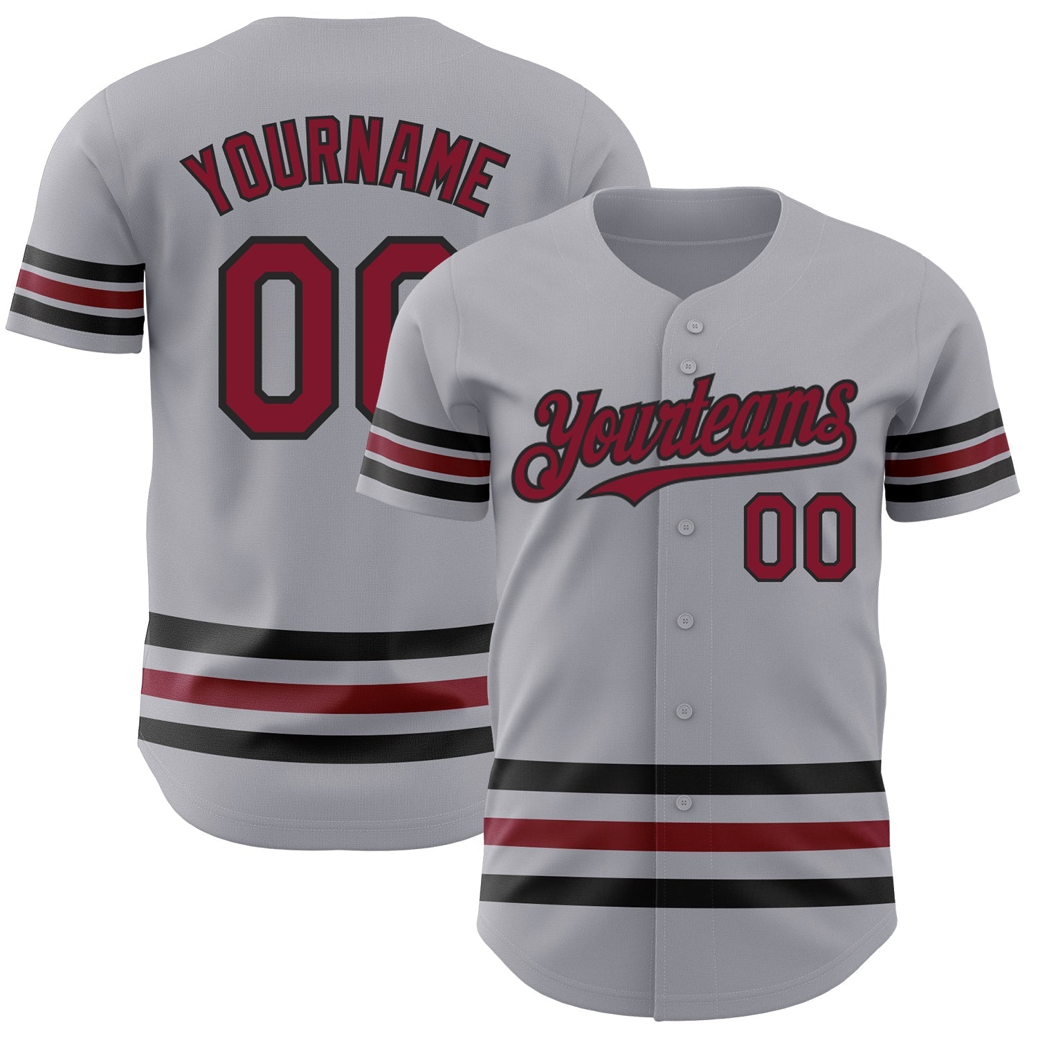 Custom Gray Crimson-Black Line Authentic Baseball Jersey baseball jersey product view 1