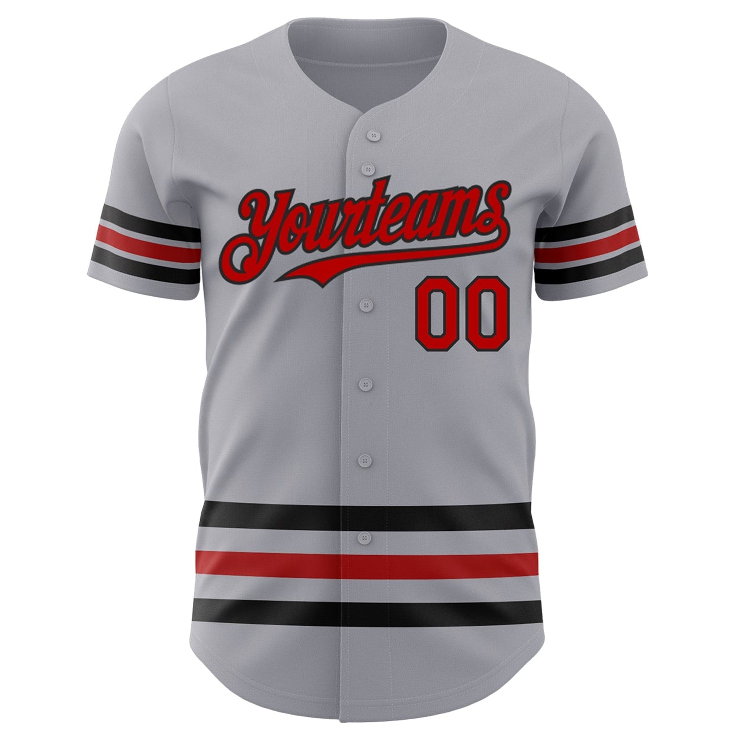 Custom Gray Red-Black Line Authentic Baseball Jersey baseball jersey product view 2