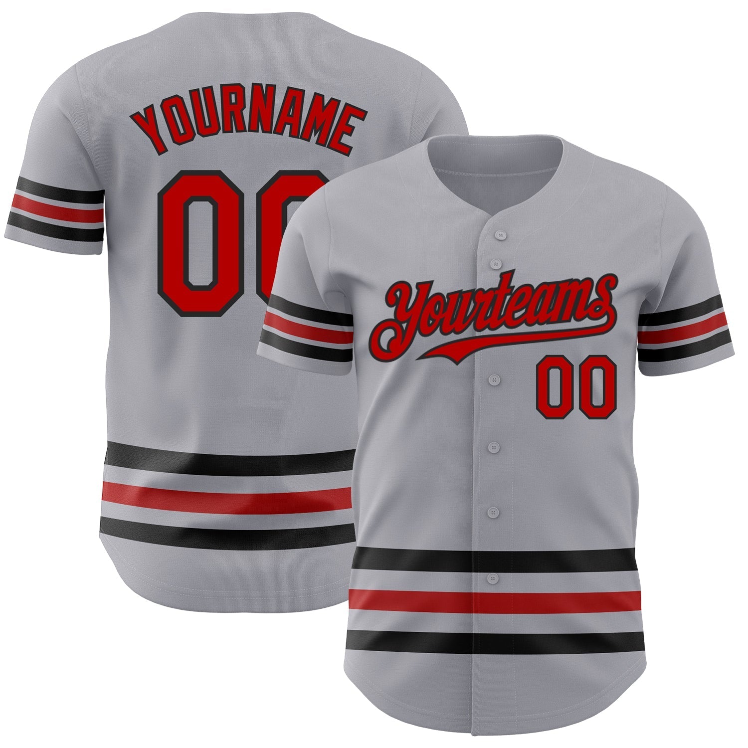 Custom Gray Red-Black Line Authentic Baseball Jersey baseball jersey product view 1