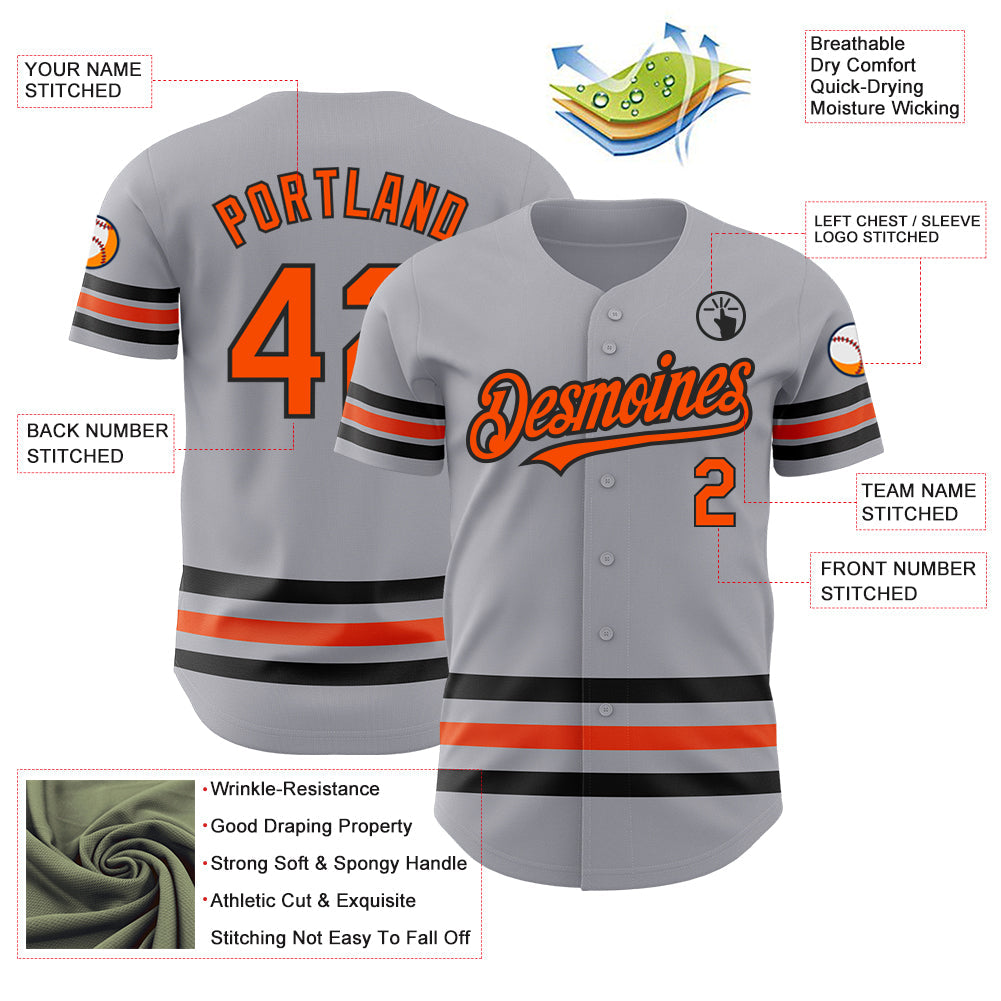 Custom Gray Orange-Black Line Authentic Baseball Jersey baseball jersey product view 3