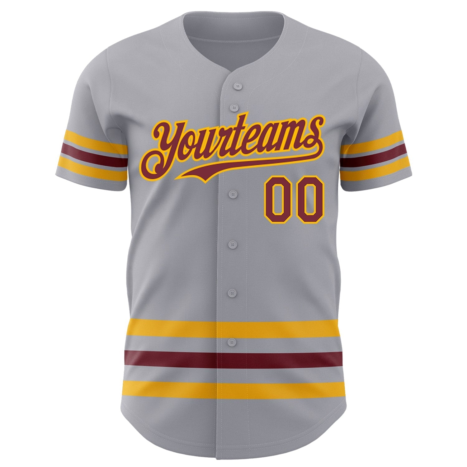 Custom Gray Burgundy-Gold Line Authentic Baseball Jersey baseball jersey product view 2