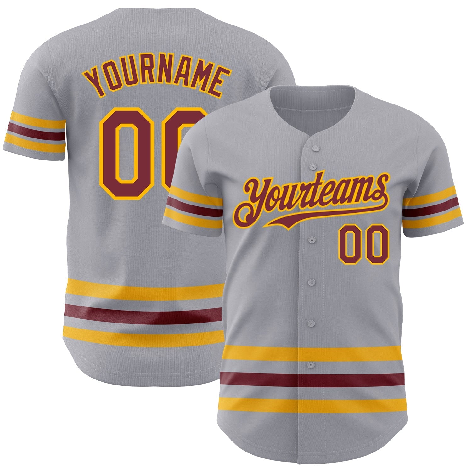Custom Gray Burgundy-Gold Line Authentic Baseball Jersey baseball jersey product view 1