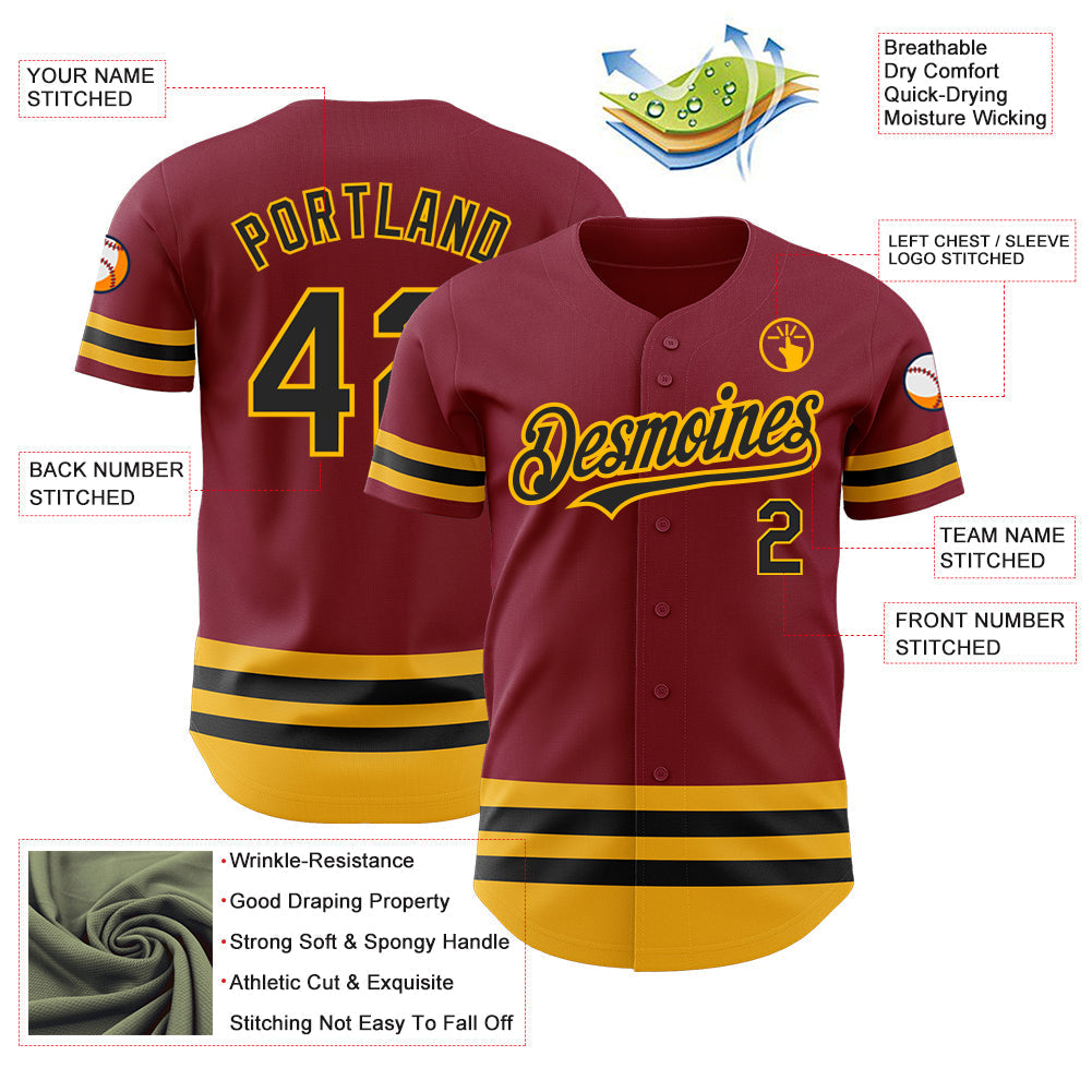 Custom Crimson Black-Gold Line Authentic Baseball Jersey baseball jersey product view 3