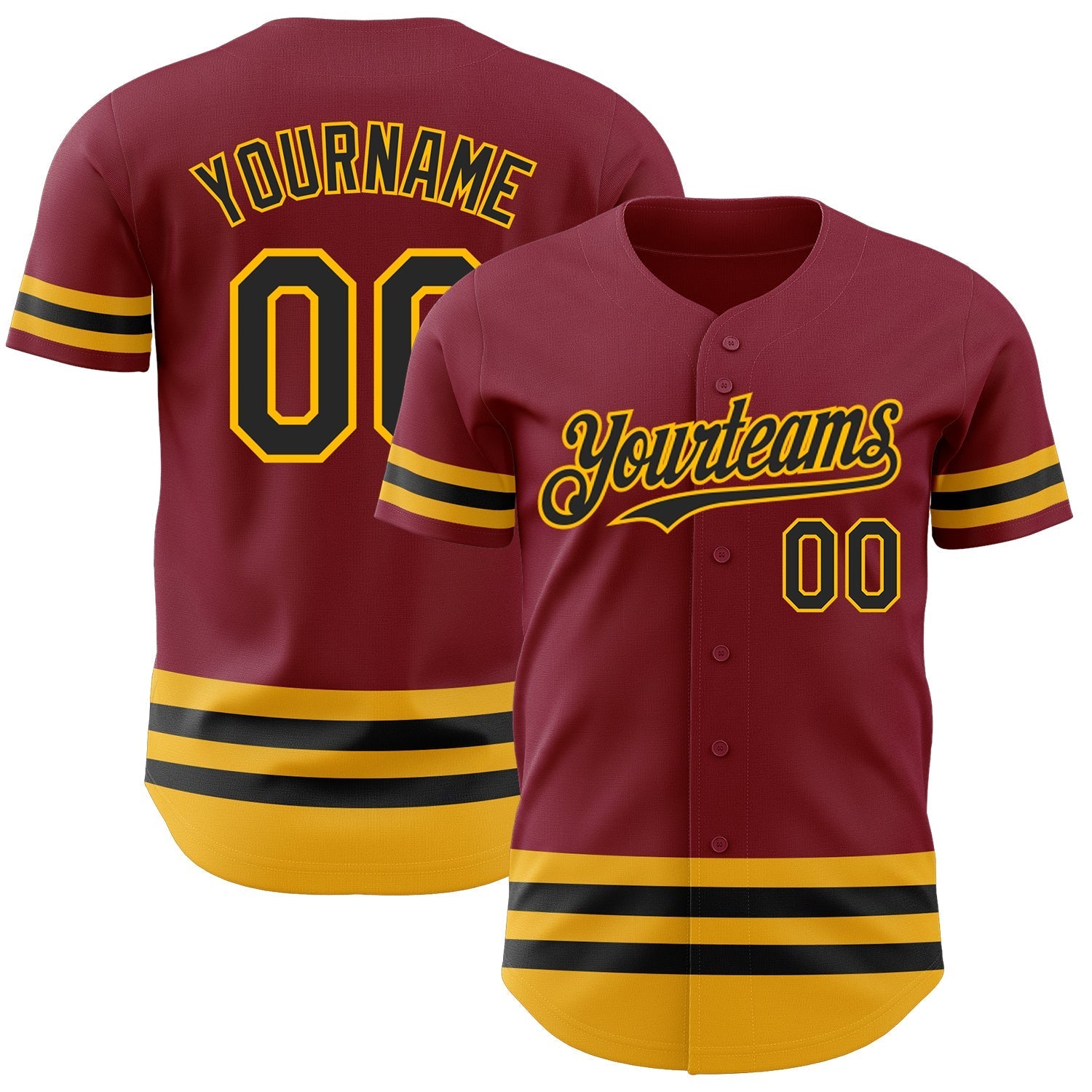 Custom Crimson Black-Gold Line Authentic Baseball Jersey baseball jersey product view 1