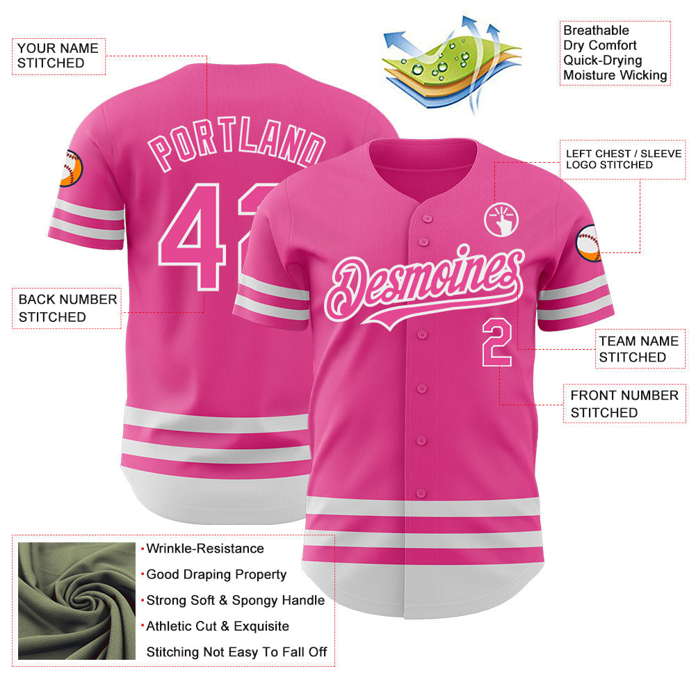 Custom Pink White Line Authentic Baseball Jersey baseball jersey product view 3