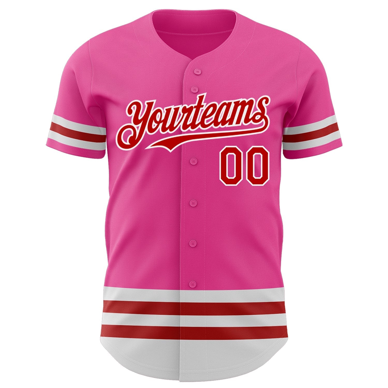 Custom Pink Red-White Line Authentic Baseball Jersey baseball jersey product view 2