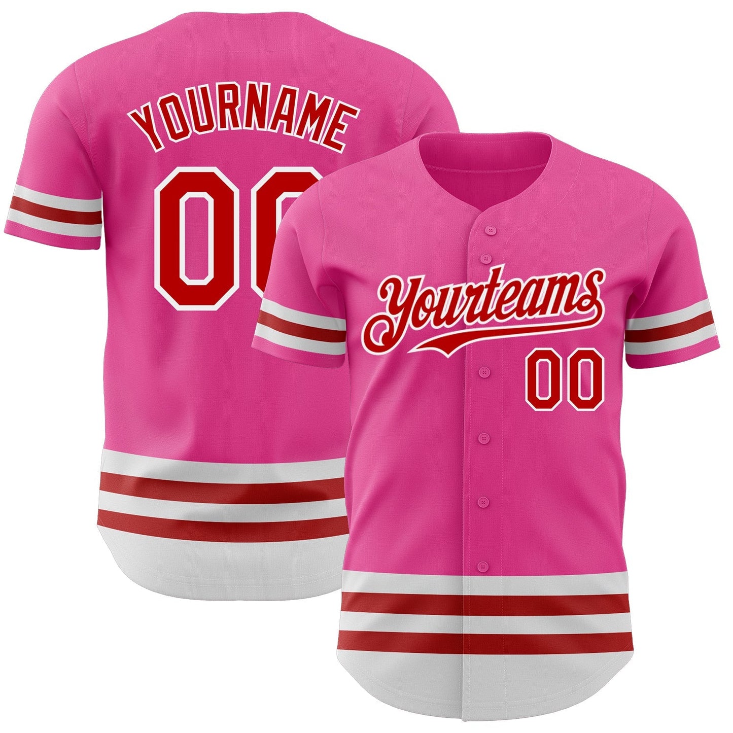 Custom Pink Red-White Line Authentic Baseball Jersey baseball jersey product view 1