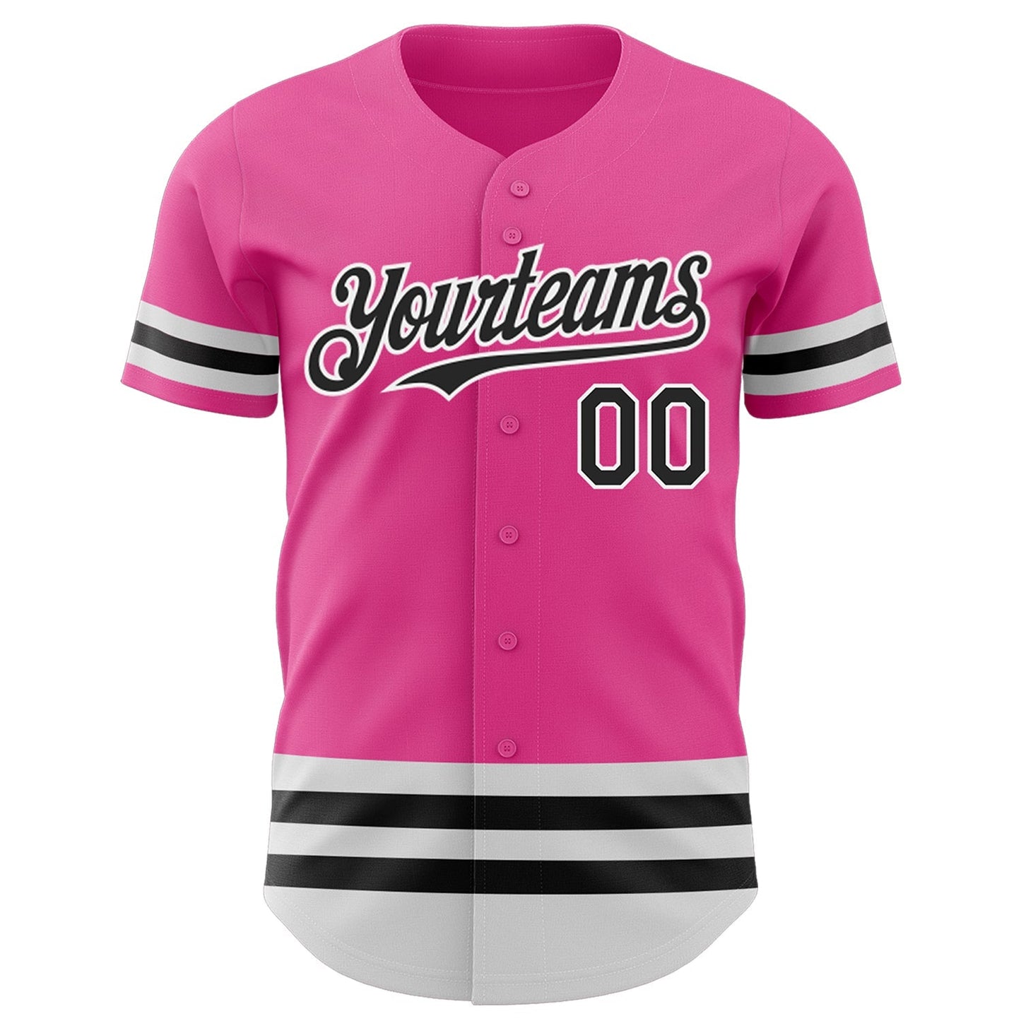 Custom Pink Black-White Line Authentic Baseball Jersey baseball jersey product view 2