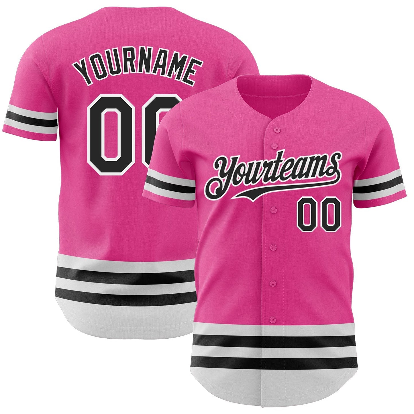 Custom Pink Black-White Line Authentic Baseball Jersey baseball jersey product view 1