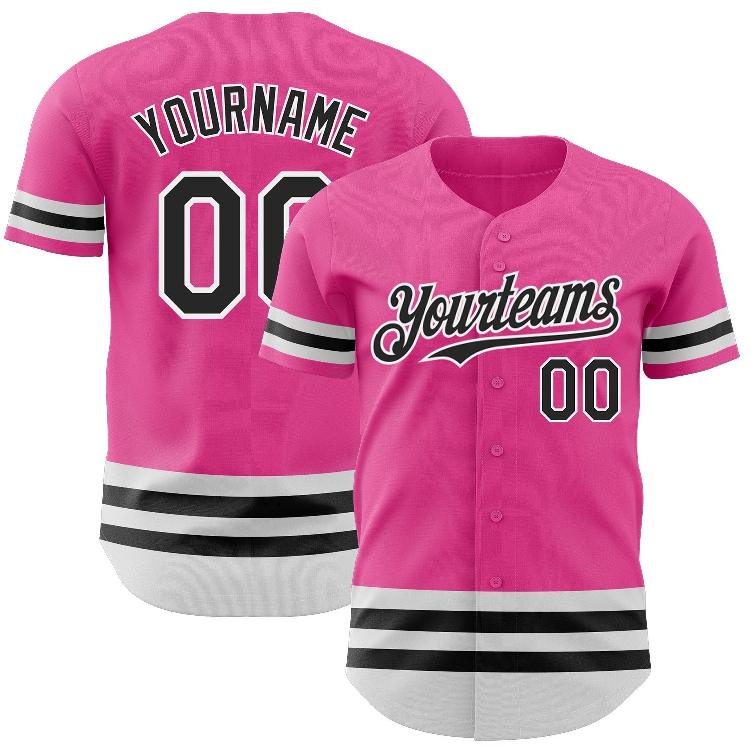 Custom Pink Black-White Line Authentic Baseball Jersey baseball jersey product view 1