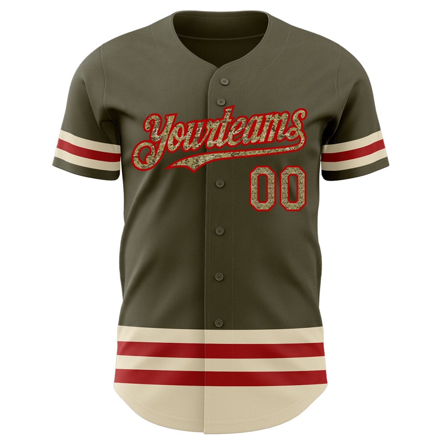 Custom Olive Camo Red-Cream Line Authentic Salute To Service Baseball Jersey baseball jersey product view 2