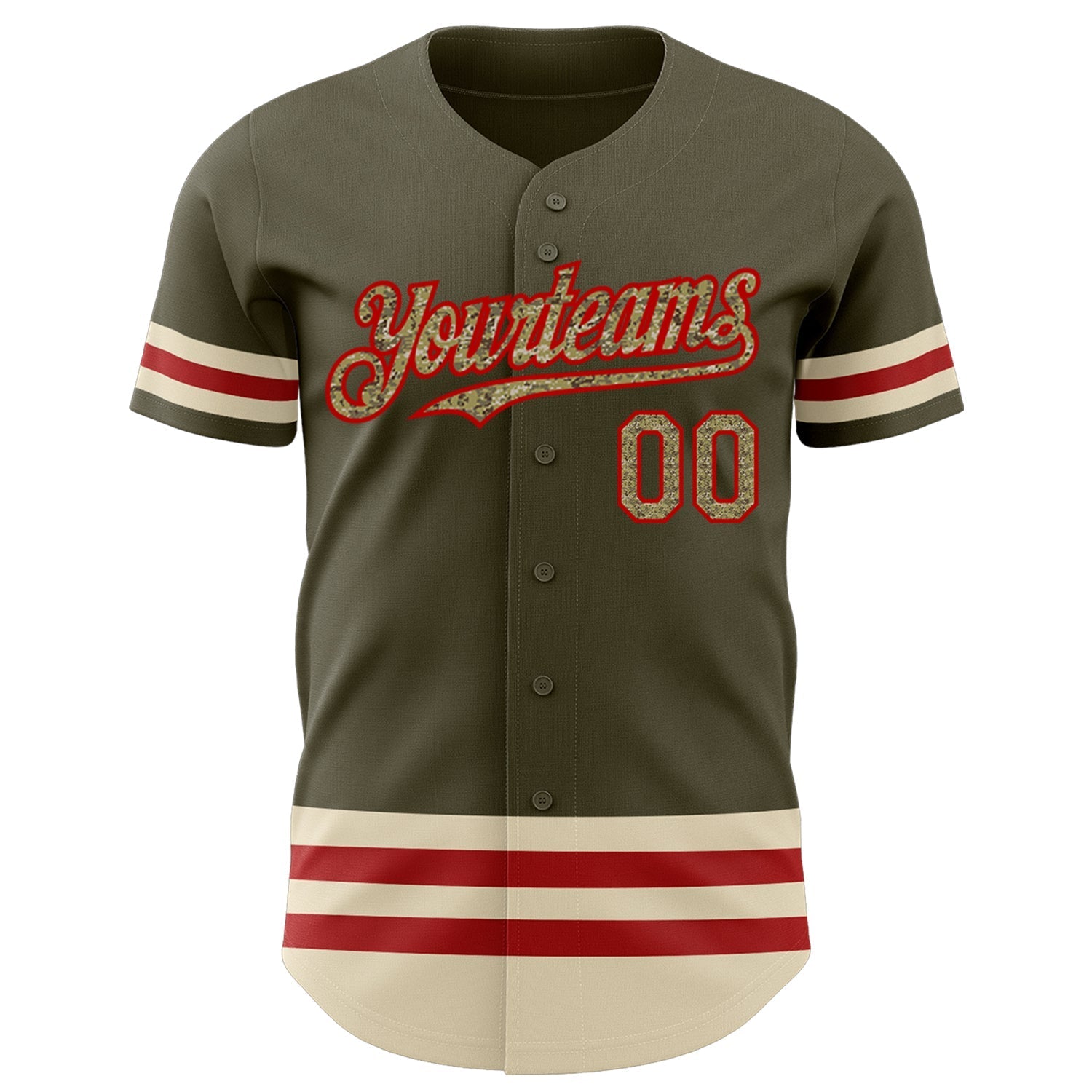 Custom Olive Camo Red-Cream Line Authentic Salute To Service Baseball Jersey baseball jersey product view 2