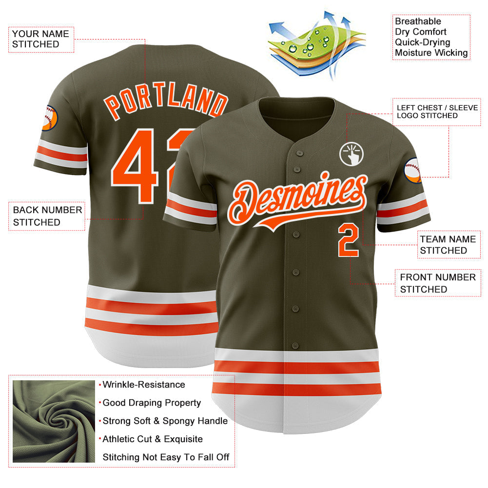 Custom Olive Orange-White Line Authentic Salute To Service Baseball Jersey baseball jersey product view 3
