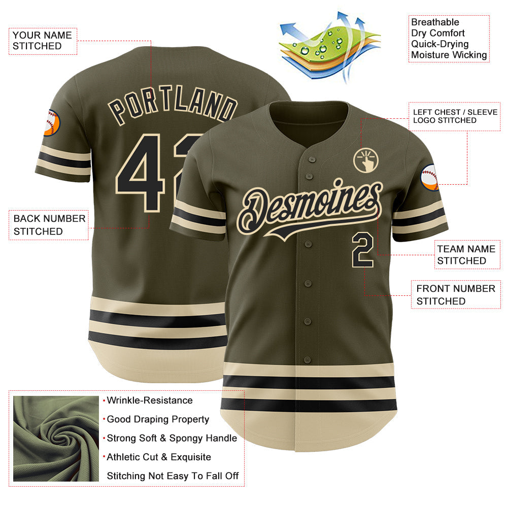 Custom Olive Black-Cream Line Authentic Salute To Service Baseball Jersey baseball jersey product view 3