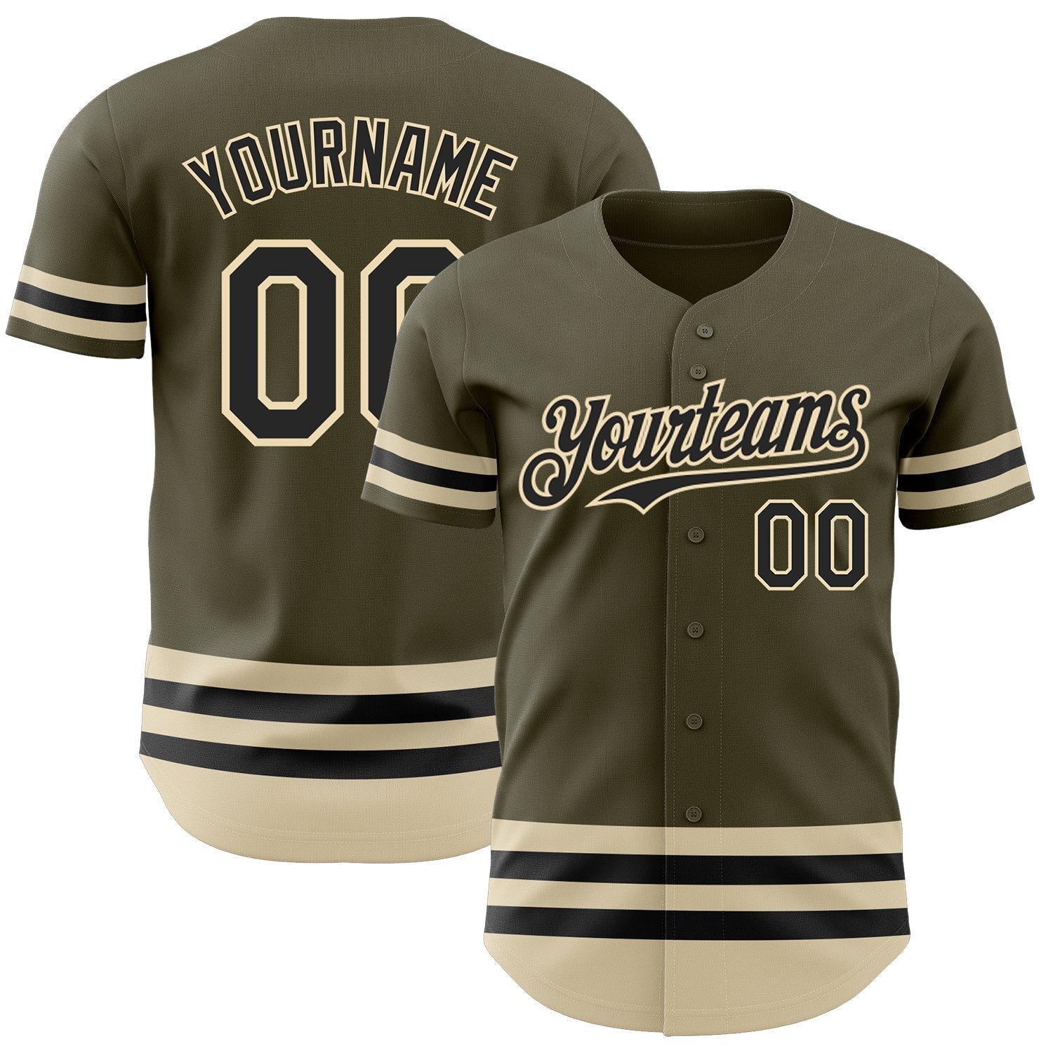 Custom Olive Black-Cream Line Authentic Salute To Service Baseball Jersey baseball jersey product view 1
