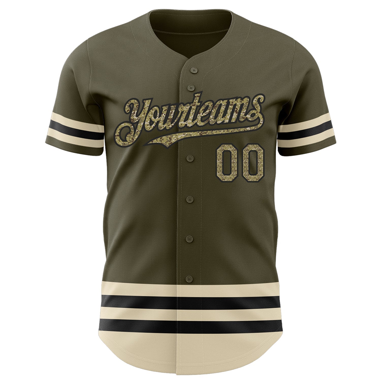 Custom Olive Camo Black-Cream Line Authentic Salute To Service Baseball Jersey baseball jersey product view 2