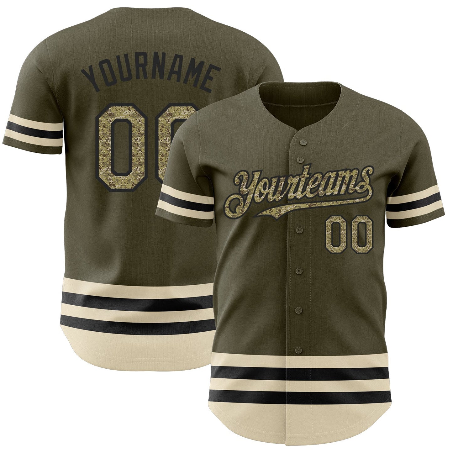 Custom Olive Camo Black-Cream Line Authentic Salute To Service Baseball Jersey baseball jersey product view 1