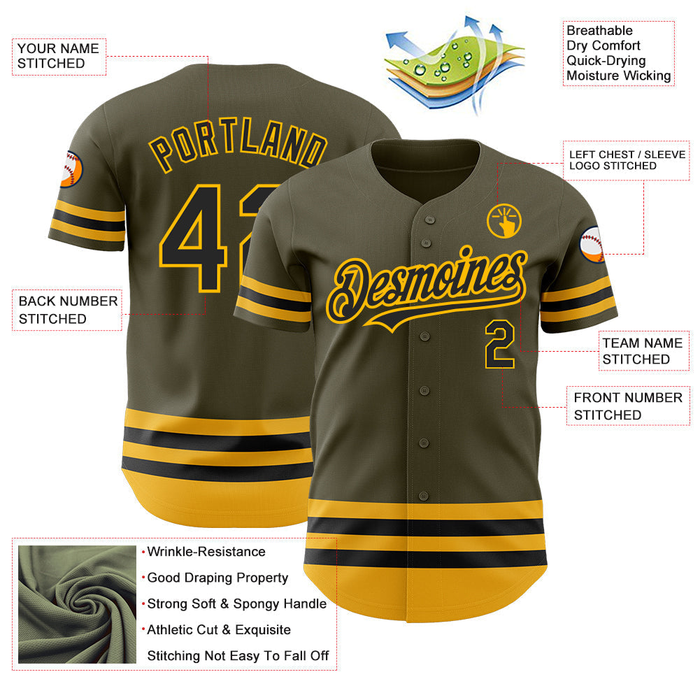 Custom Olive Black-Gold Line Authentic Salute To Service Baseball Jersey baseball jersey product view 3