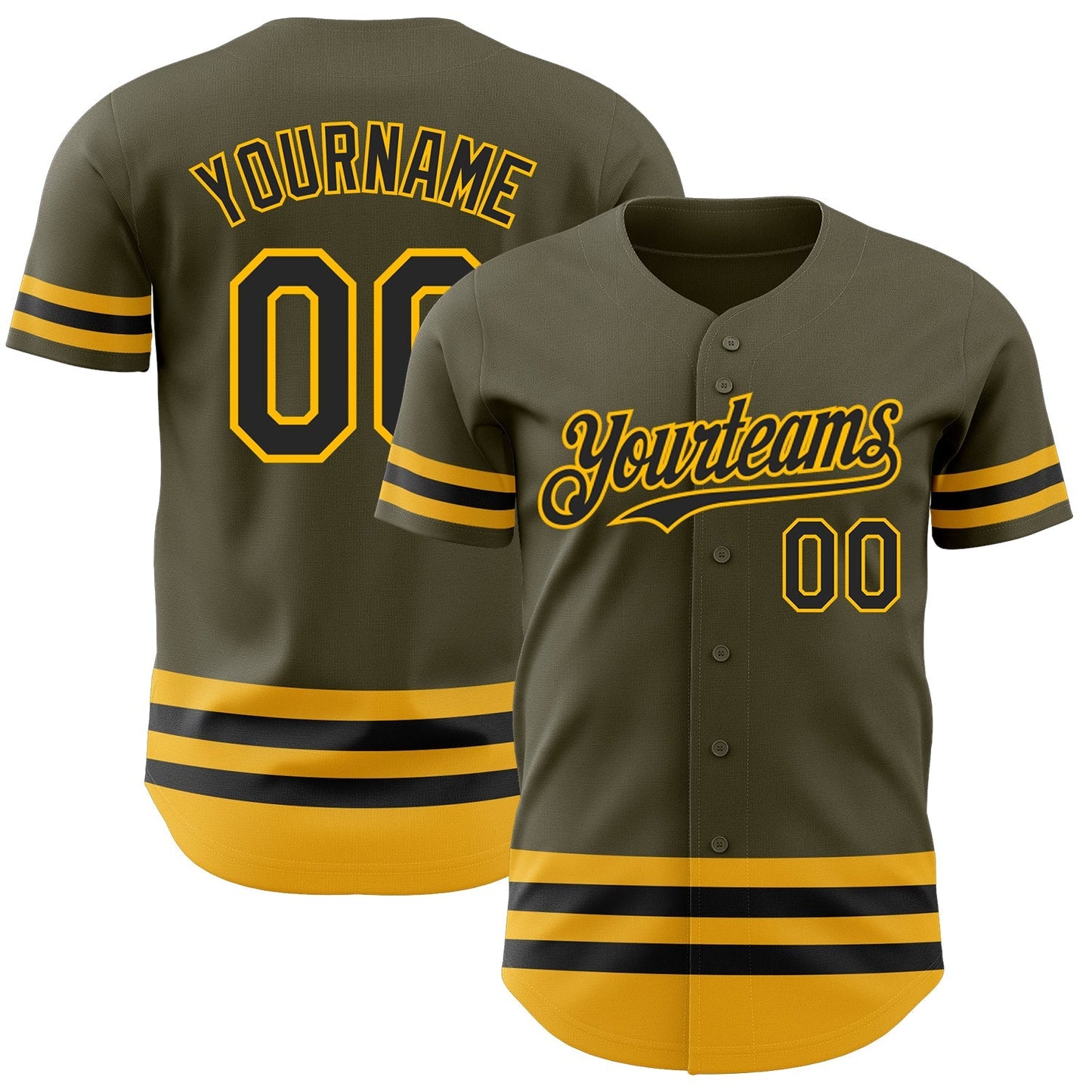 Custom Olive Black-Gold Line Authentic Salute To Service Baseball Jersey baseball jersey product view 1