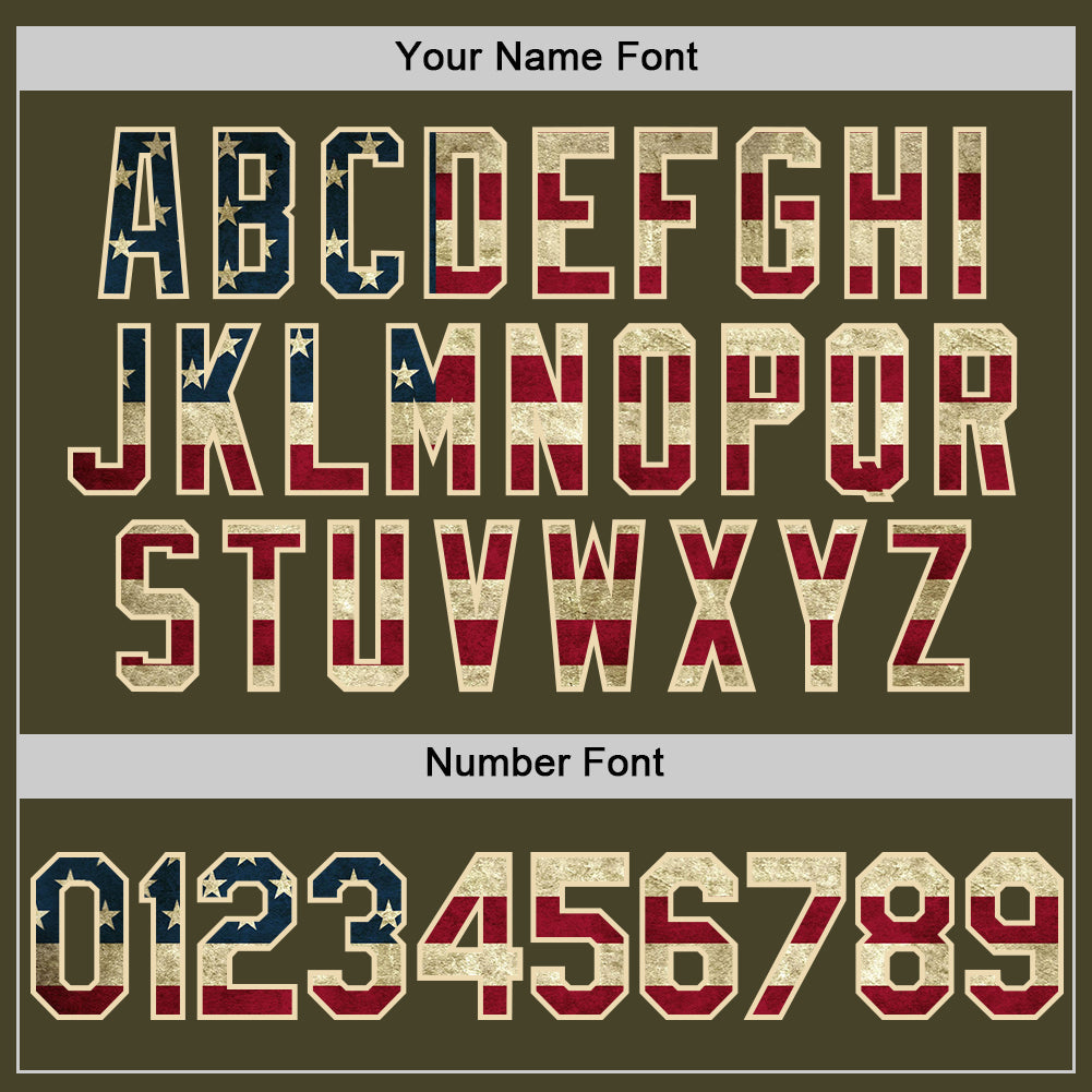 Custom Olive Vintage USA Flag Cream-Maroon Line Authentic Salute To Service Baseball Jersey baseball jersey product view 5