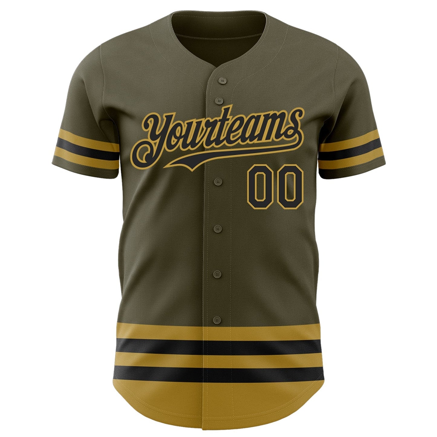 Custom Olive Black-Old Gold Line Authentic Salute To Service Baseball Jersey baseball jersey product view 2