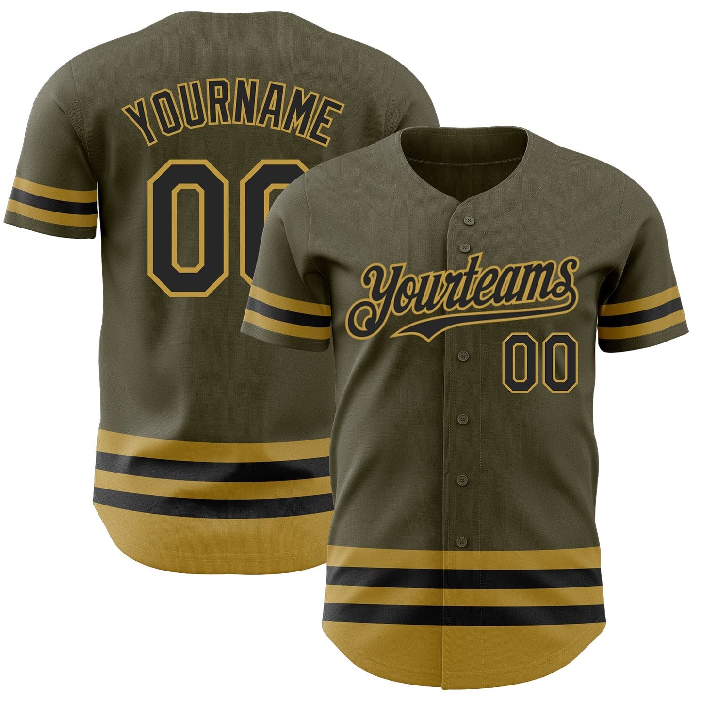 Custom Olive Black-Old Gold Line Authentic Salute To Service Baseball Jersey baseball jersey product view 1