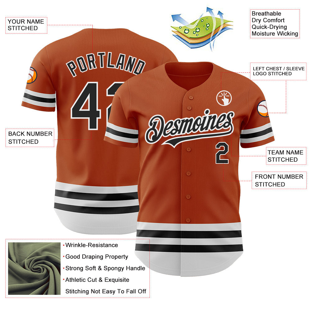 Custom Texas Orange Black-White Line Authentic Baseball Jersey baseball jersey product view 3