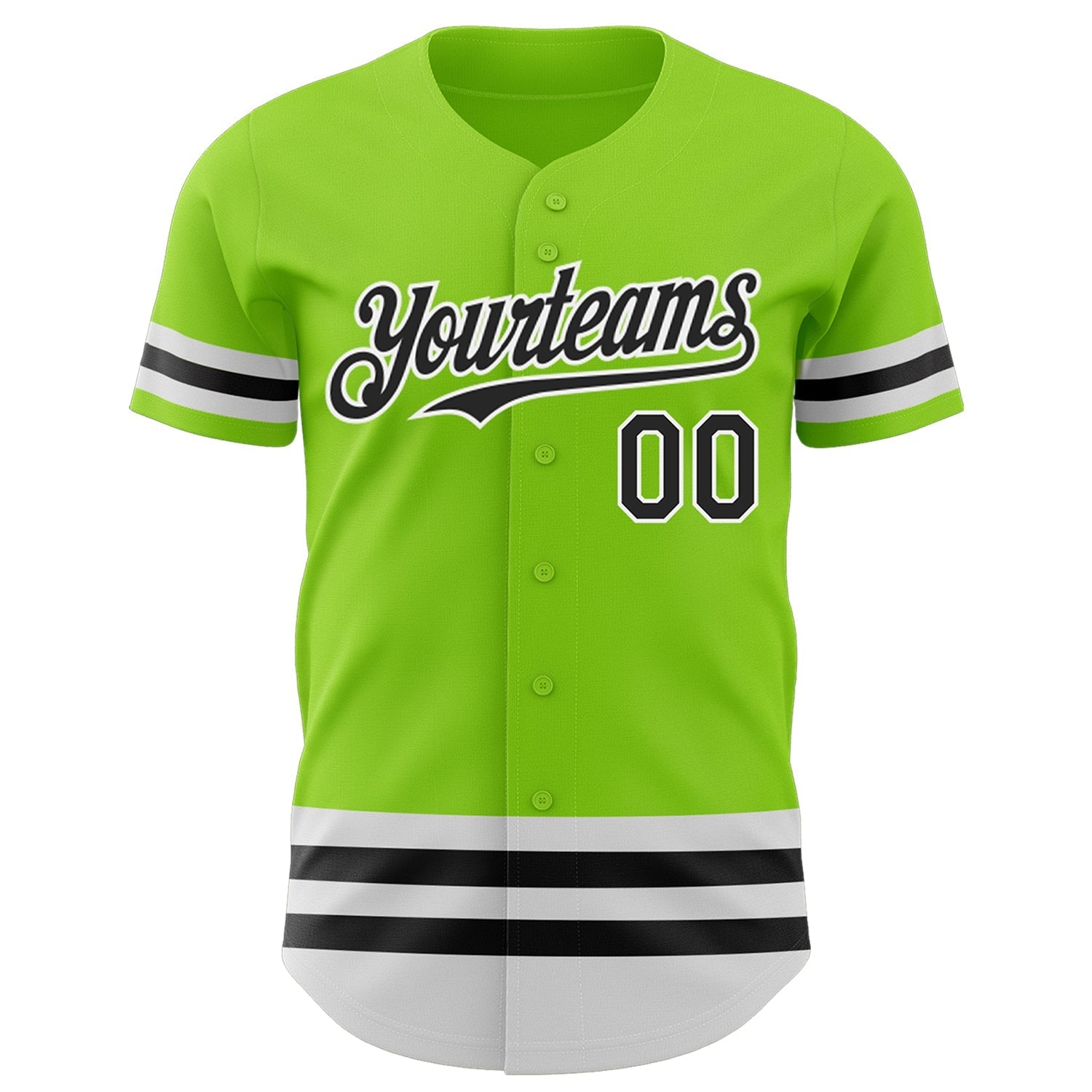 Custom Neon Green Black-White Line Authentic Baseball Jersey baseball jersey product view 2