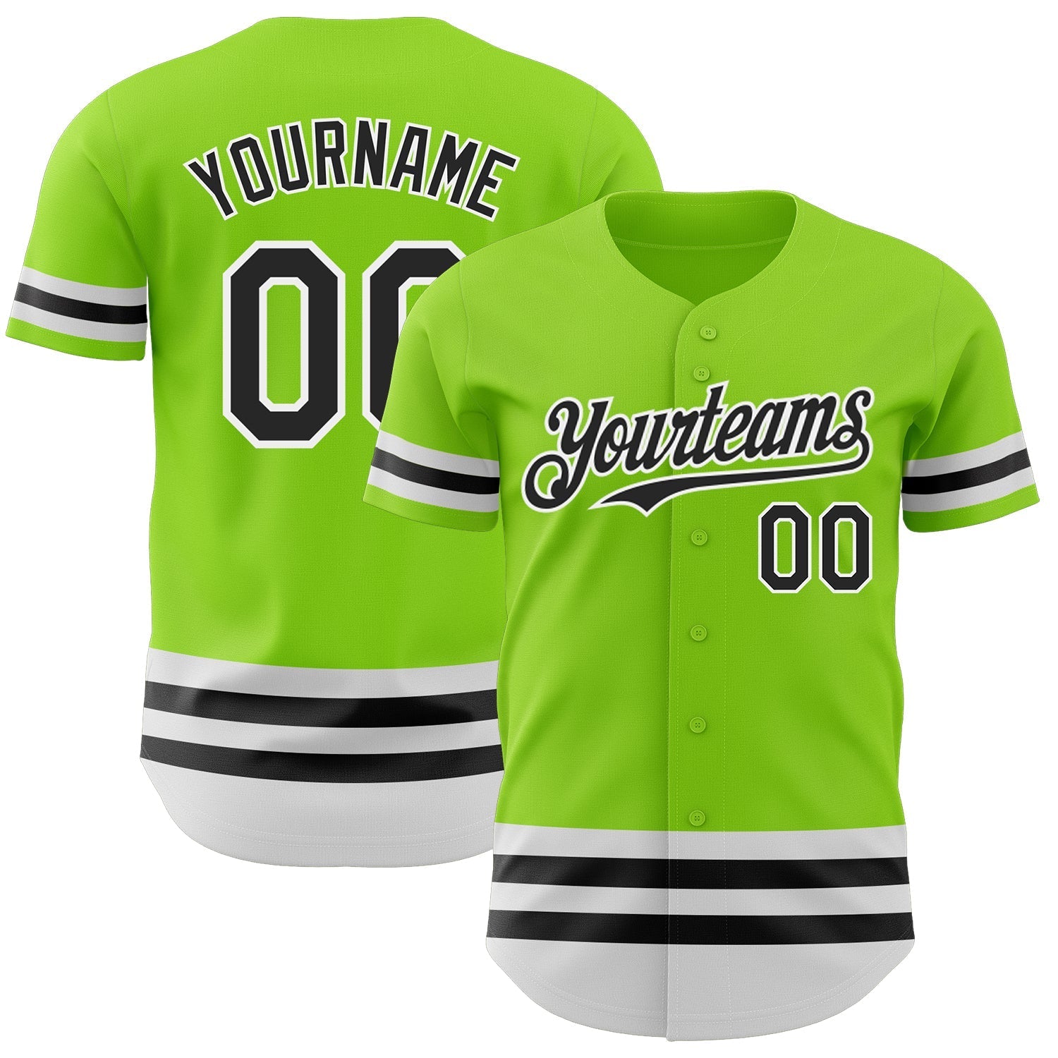 Custom Neon Green Black-White Line Authentic Baseball Jersey baseball jersey product view 1