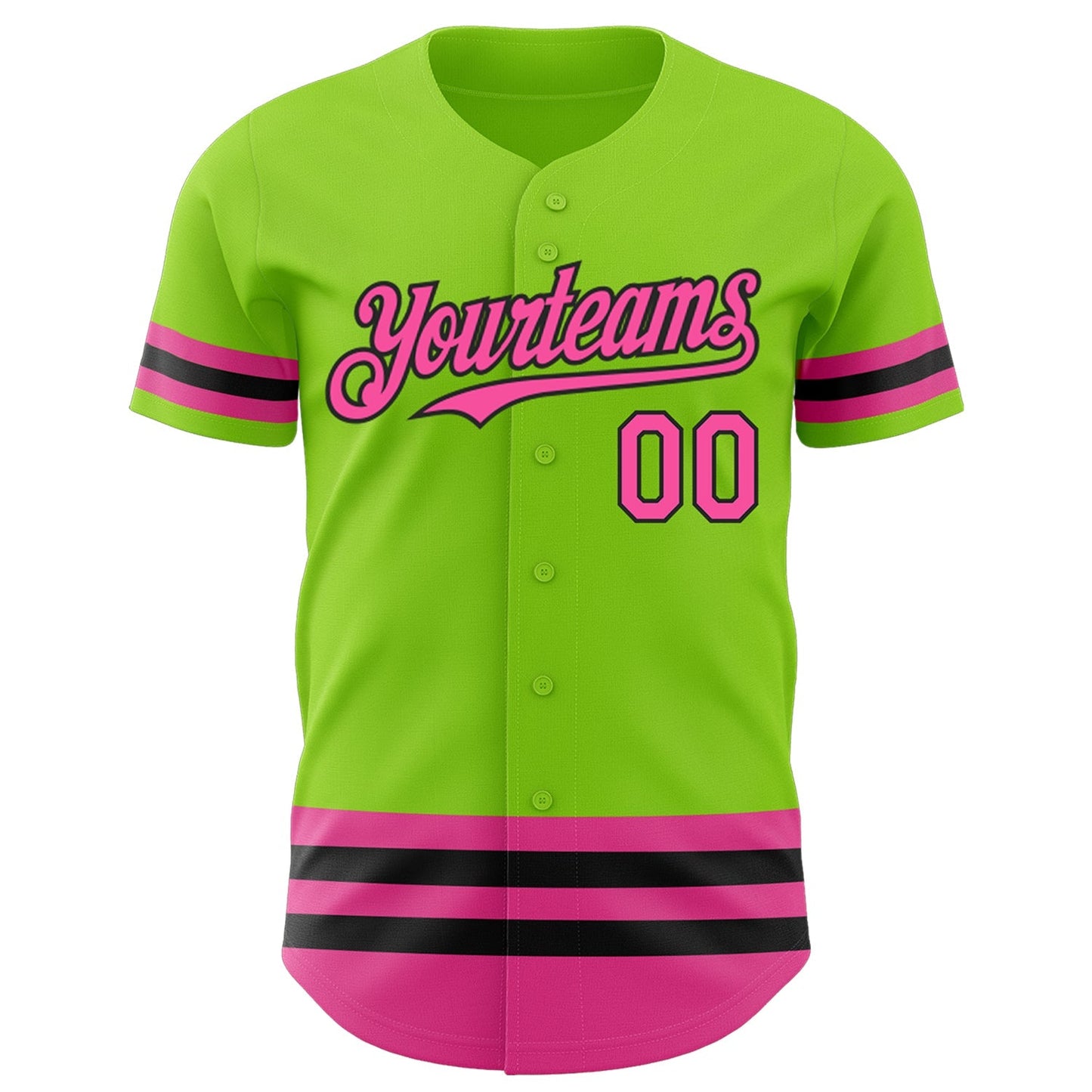 Custom Neon Green Pink-Black Line Authentic Baseball Jersey baseball jersey product view 2