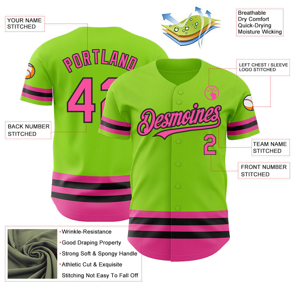 Custom Neon Green Pink-Black Line Authentic Baseball Jersey baseball jersey product view 3