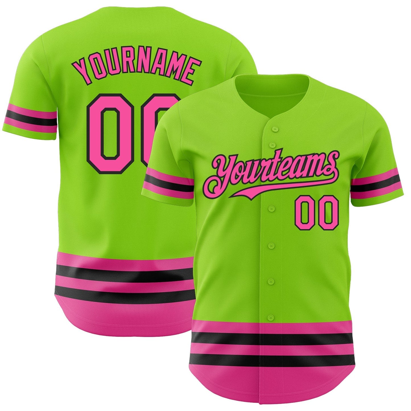Custom Neon Green Pink-Black Line Authentic Baseball Jersey baseball jersey product view 1