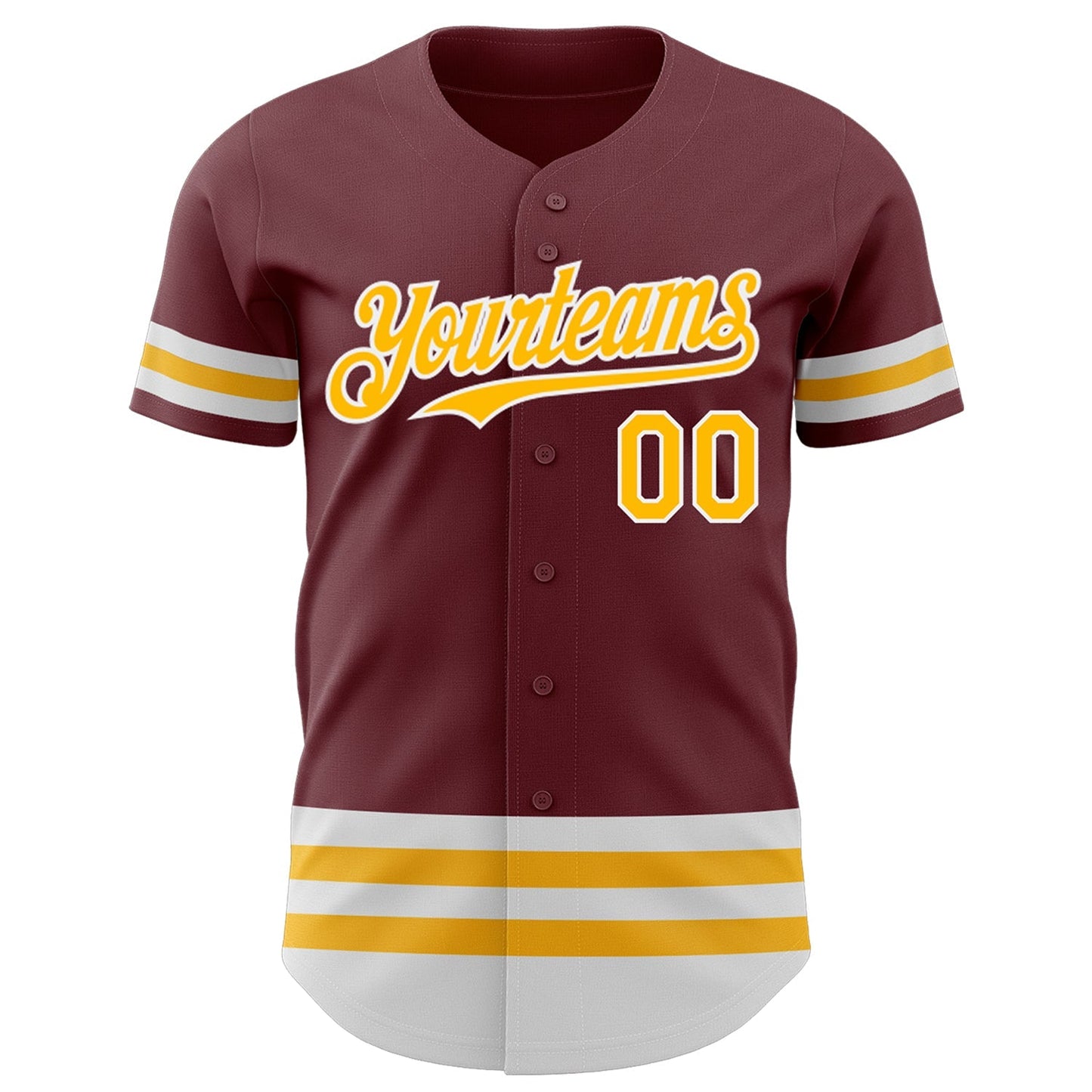 Custom Burgundy Gold-White Line Authentic Baseball Jersey baseball jersey product view 2