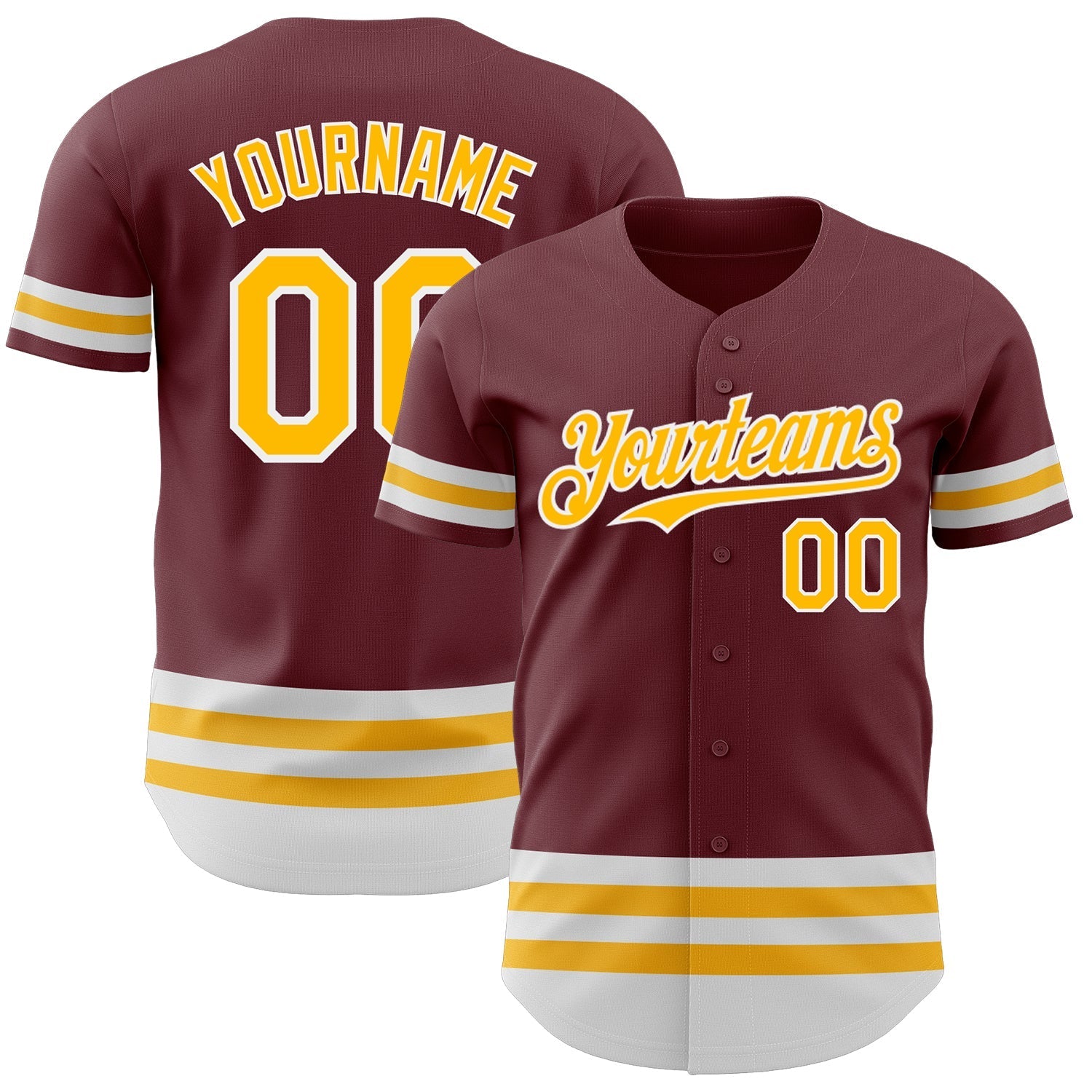 Custom Burgundy Gold-White Line Authentic Baseball Jersey baseball jersey product view 1