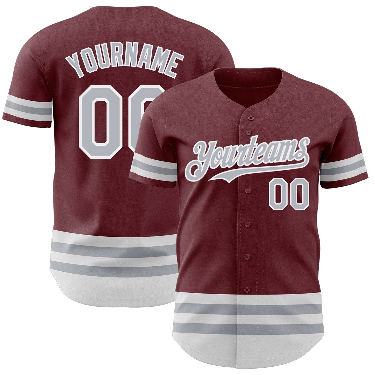 Custom Burgundy Gray-White Line Authentic Baseball Jersey baseball jersey product view 1