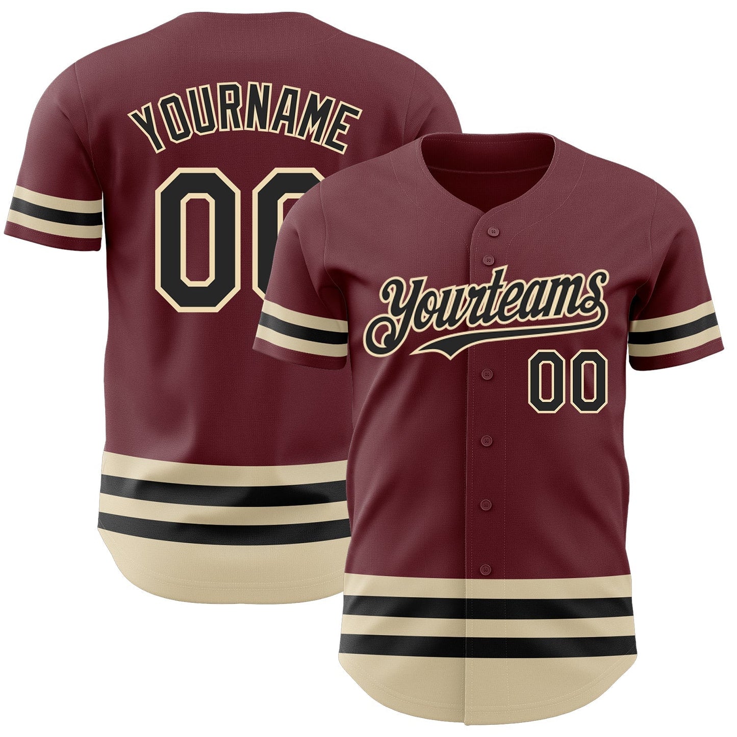 Custom Burgundy Black-Cream Line Authentic Baseball Jersey baseball jersey product view 1