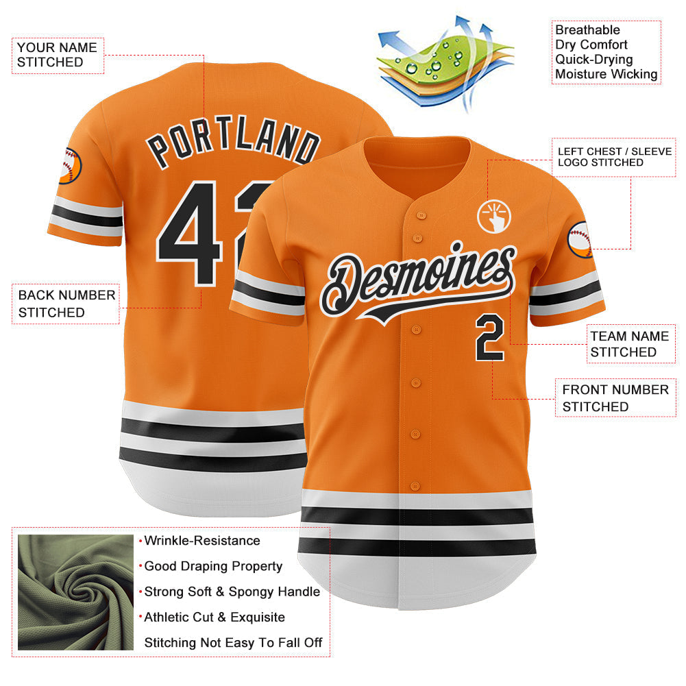 Custom Bay Orange Black-White Line Authentic Baseball Jersey baseball jersey product view 3