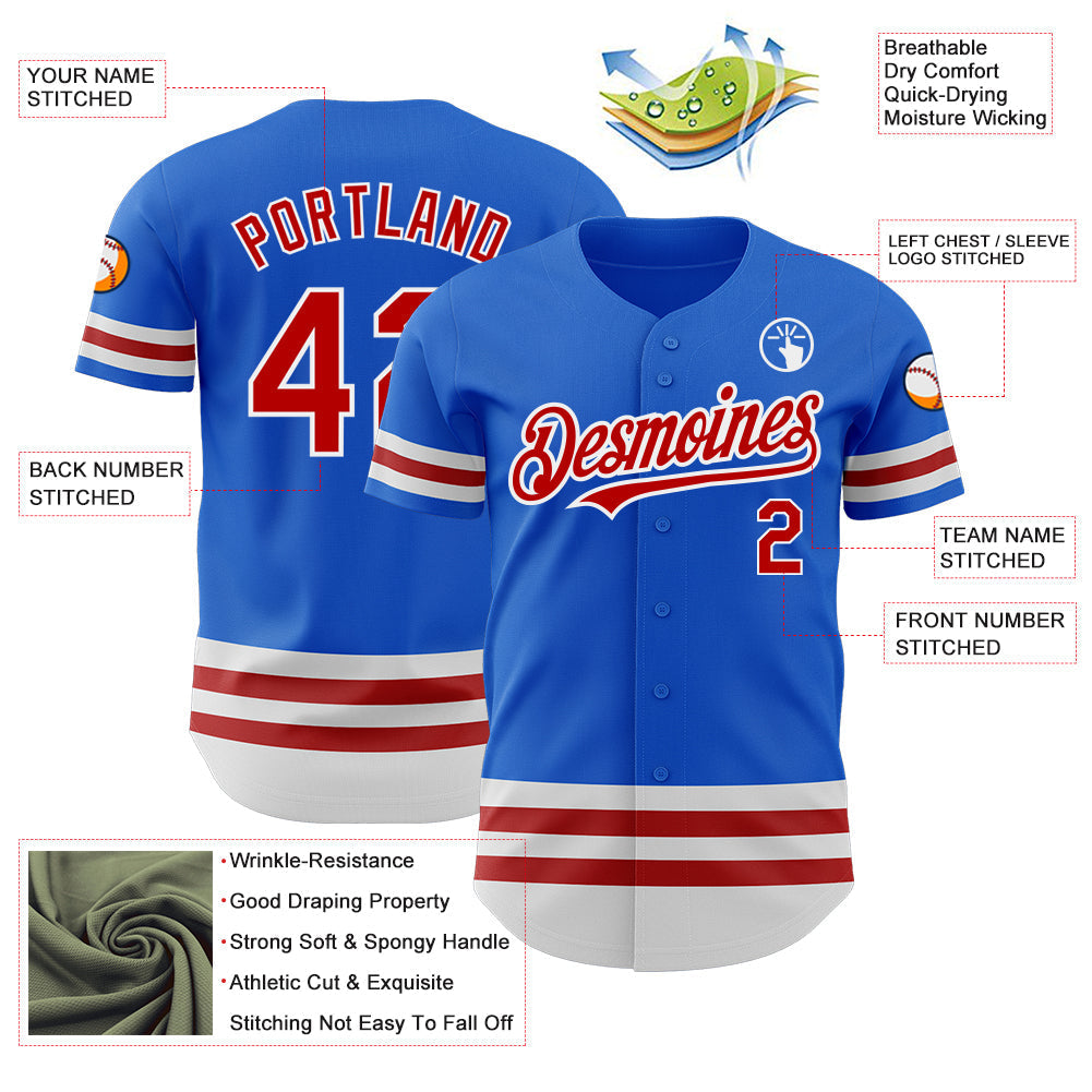 Custom Thunder Blue Red-White Line Authentic Baseball Jersey baseball jersey product view 4