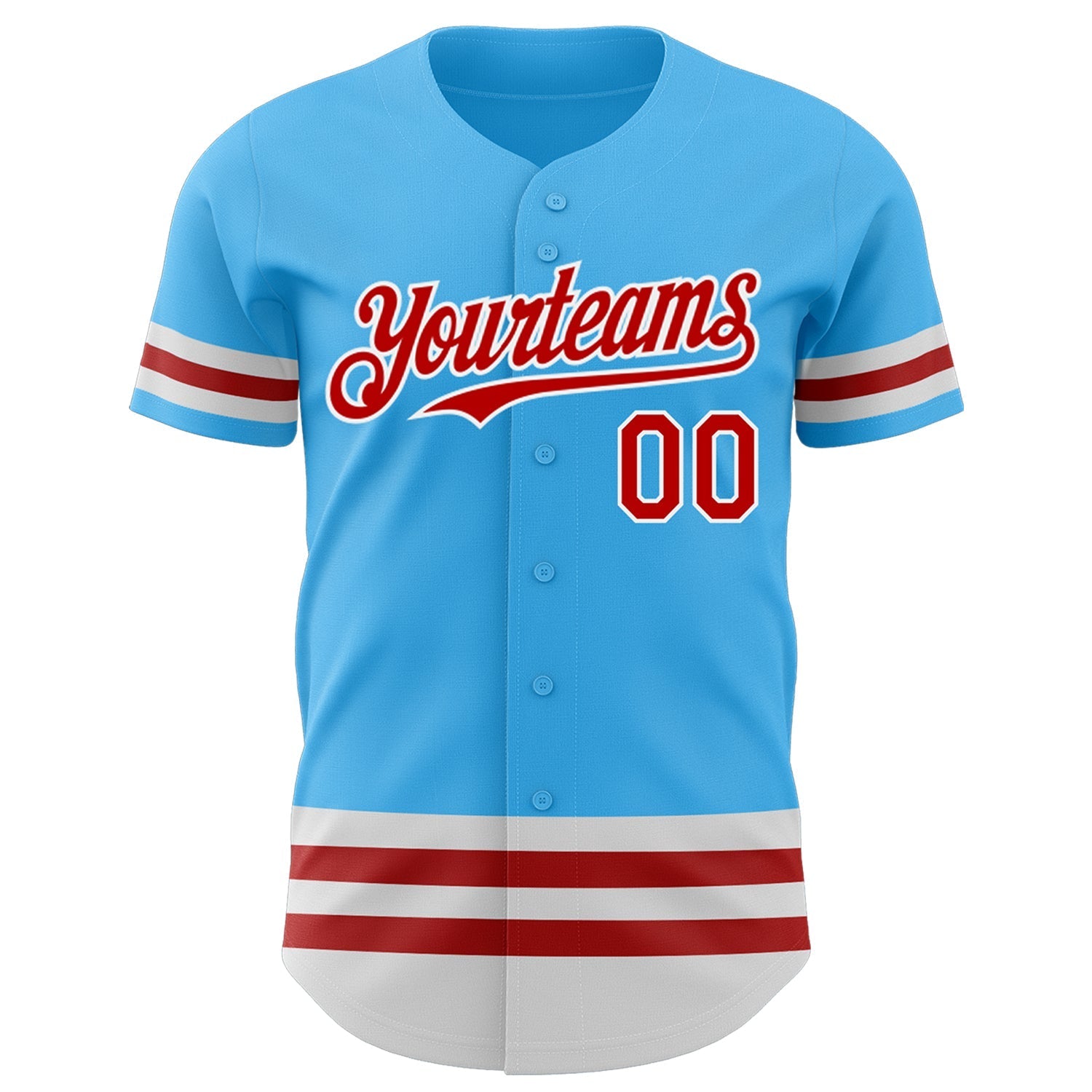 Custom Sky Blue Red-White Line Authentic Baseball Jersey baseball jersey product view 2