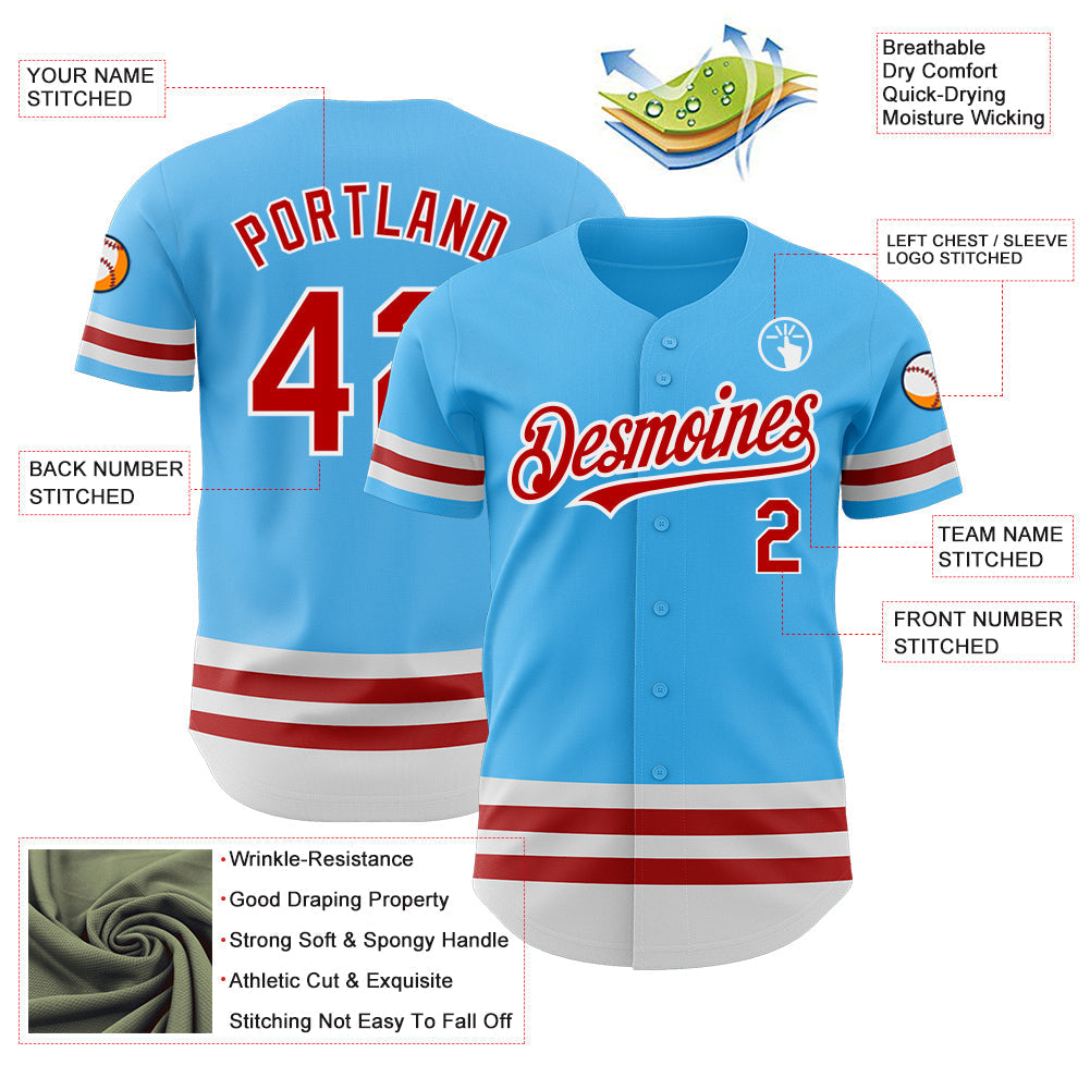 Custom Sky Blue Red-White Line Authentic Baseball Jersey baseball jersey product view 3