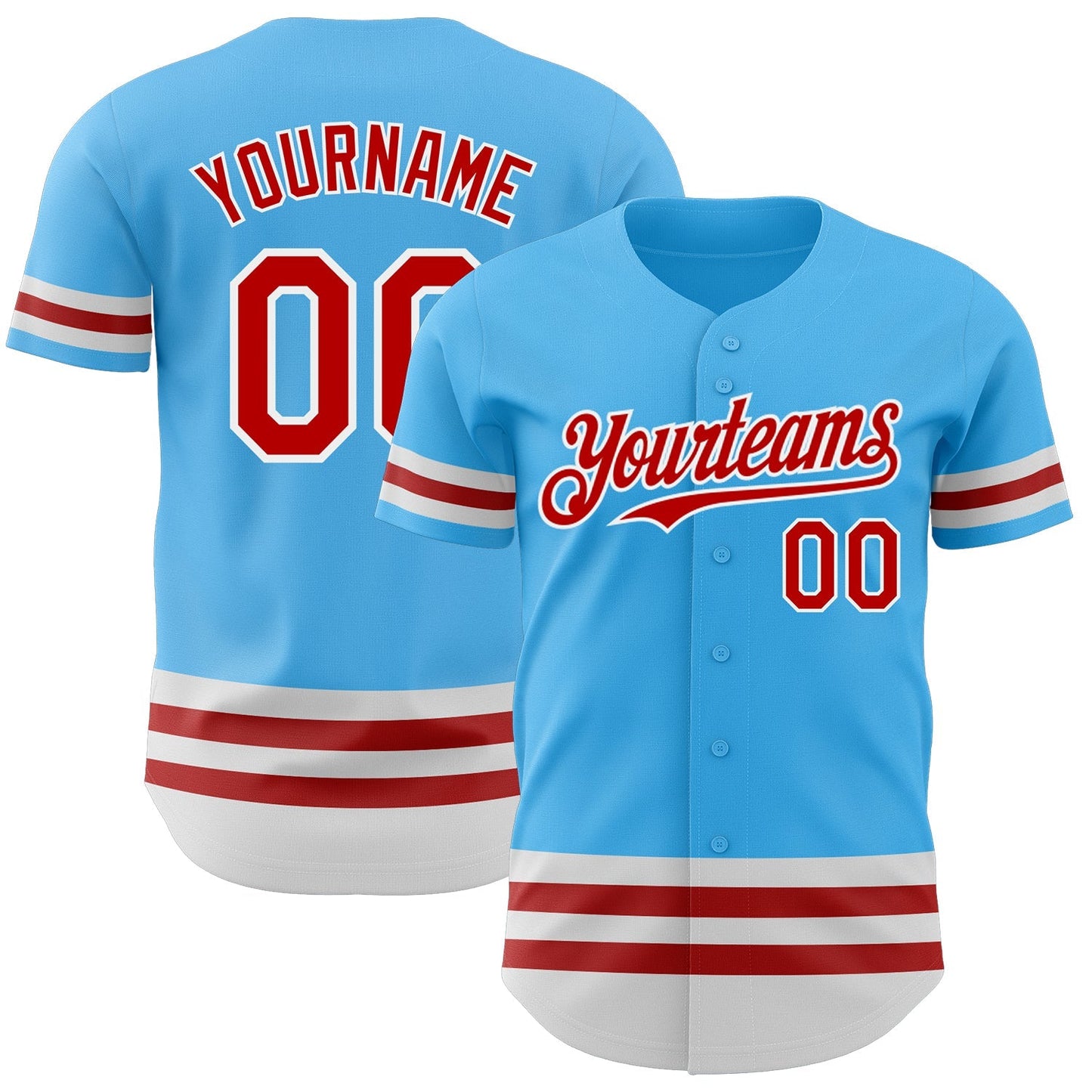 Custom Sky Blue Red-White Line Authentic Baseball Jersey baseball jersey product view 1