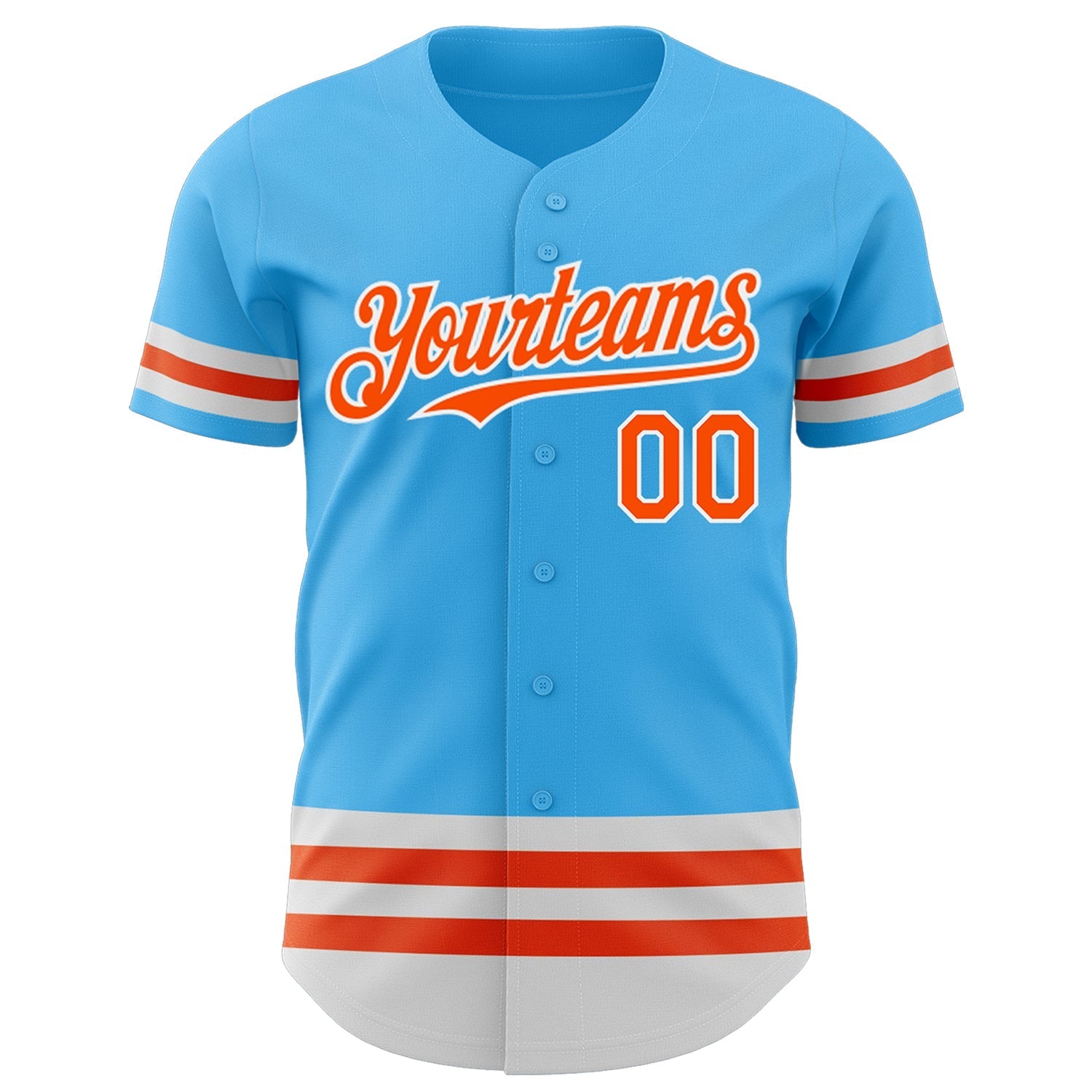 Custom Sky Blue Orange-White Line Authentic Baseball Jersey baseball jersey product view 2